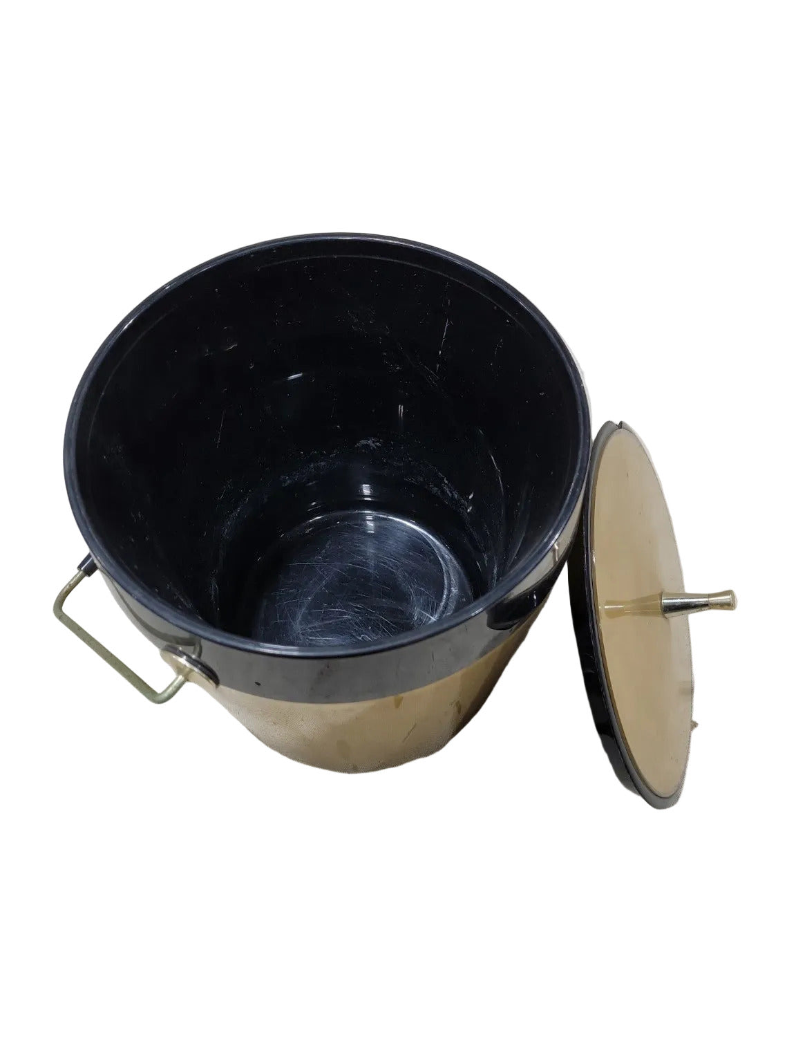 Mid-Century Modern Gold & Black Ice Bucket with Lid and Handle