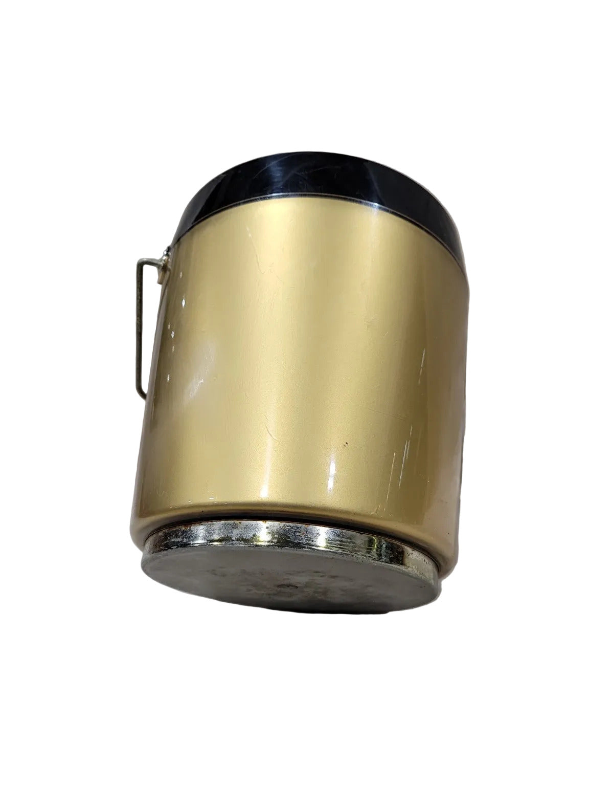 Mid-Century Modern Gold & Black Ice Bucket with Lid and Handle