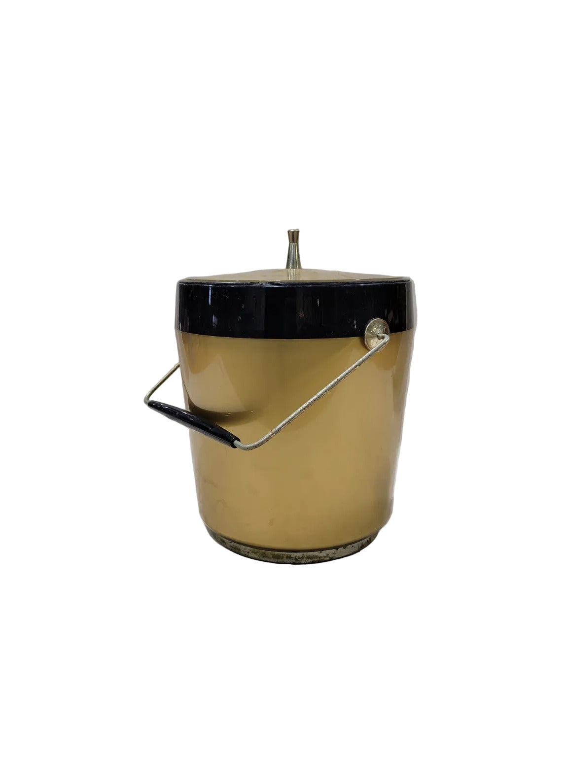 Mid-Century Modern Gold & Black Ice Bucket with Lid and Handle