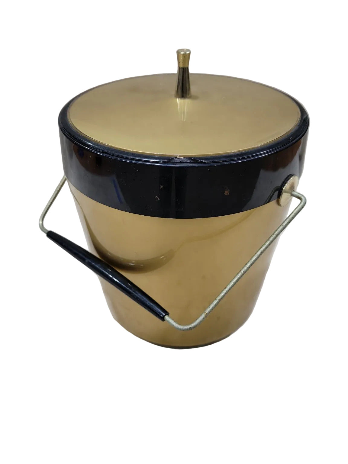 Mid-Century Modern Gold & Black Ice Bucket with Lid and Handle