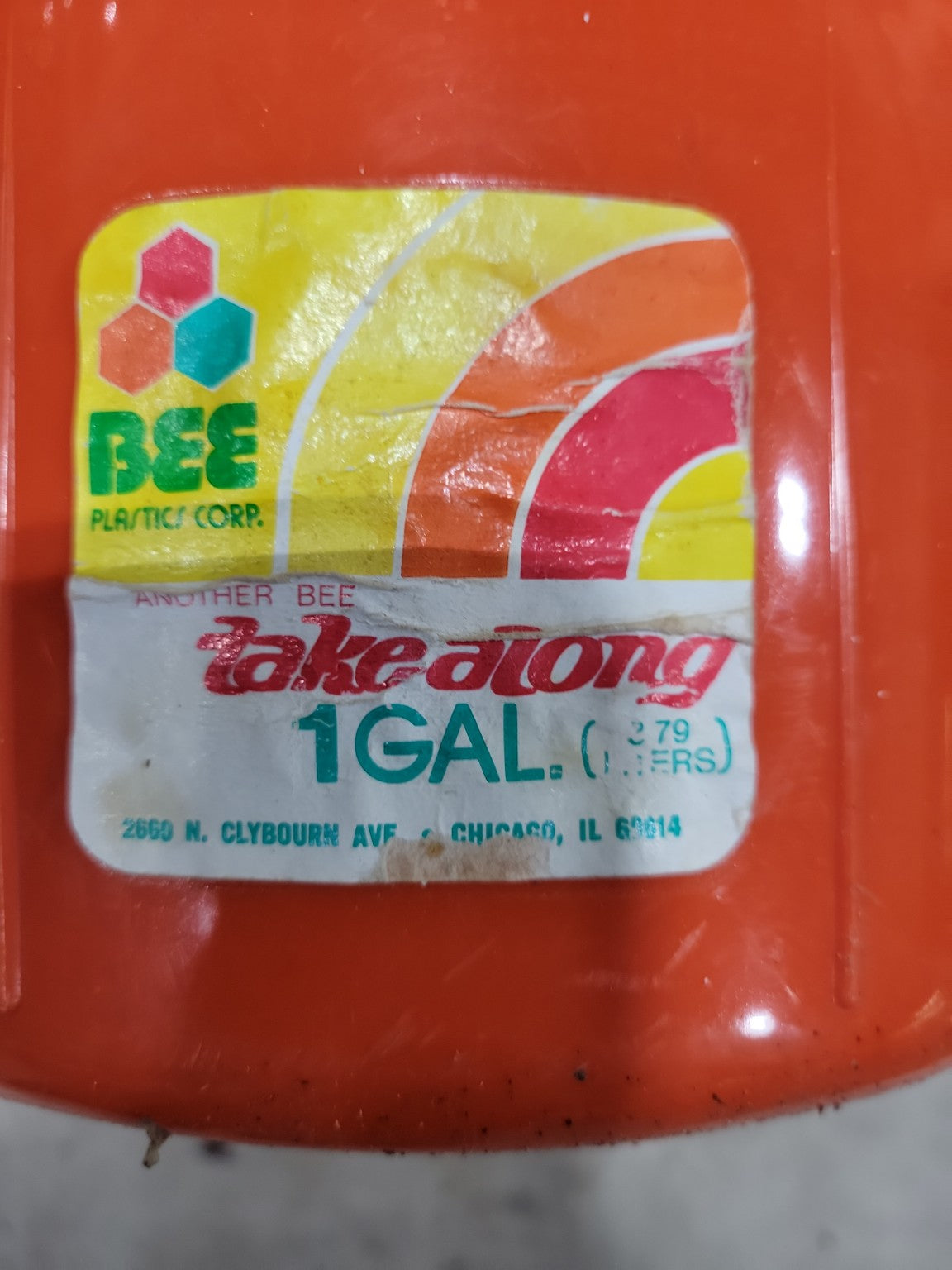 1970s “Take Along” 1-Gallon Orange Plastic Beverage Jug – Bee Plastics Corp.