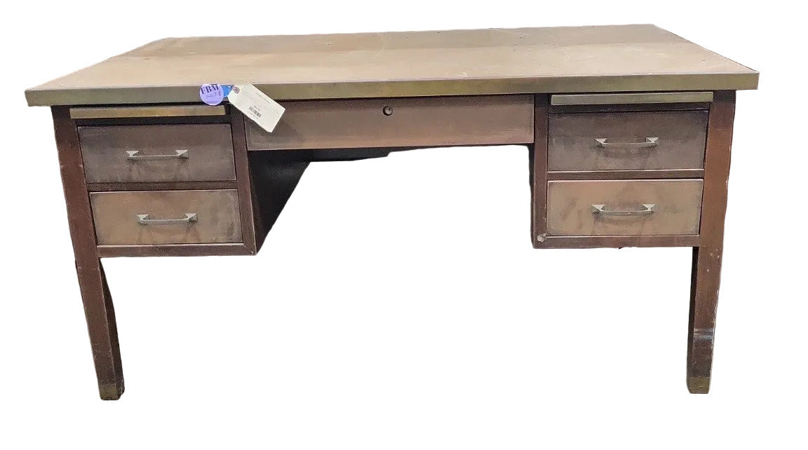 Vintage Industrial Steel Office Desk with Pull-Out Extensions
