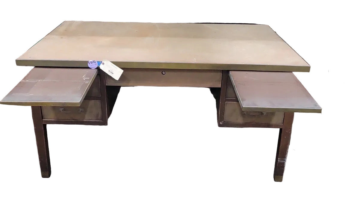 Vintage Industrial Steel Office Desk with Pull-Out Extensions