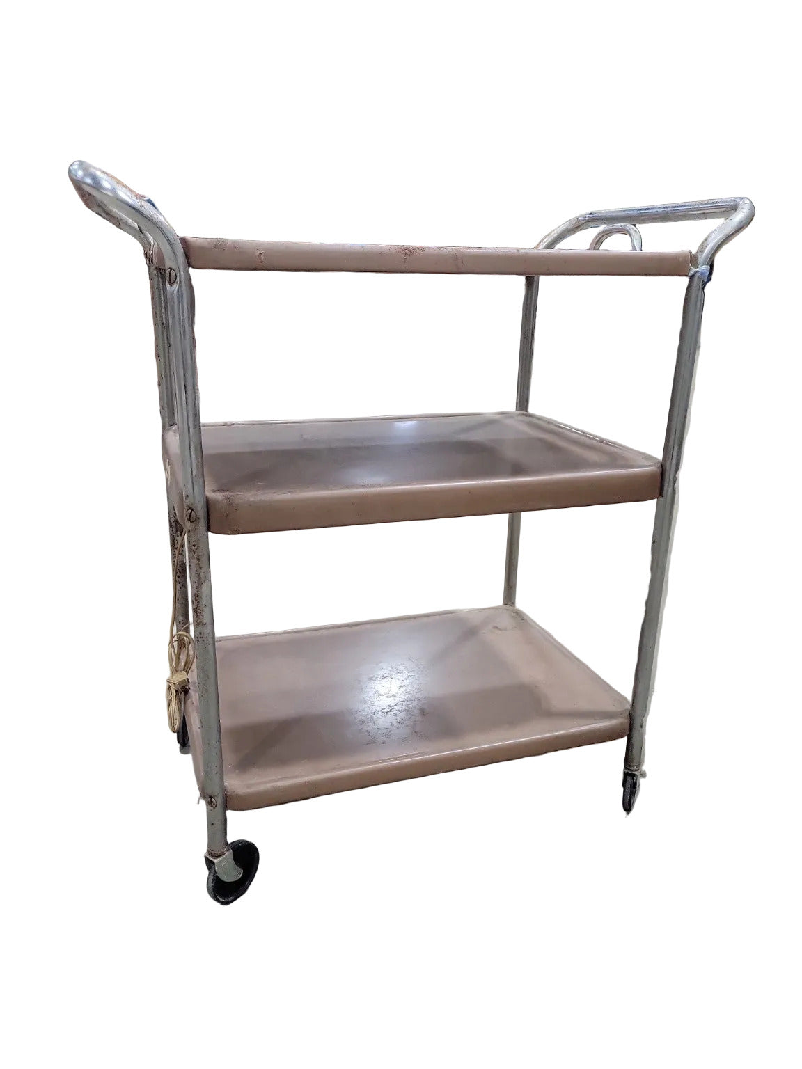 Mid-Century Industrial Rolling Utility Cart with Built-In Outlets