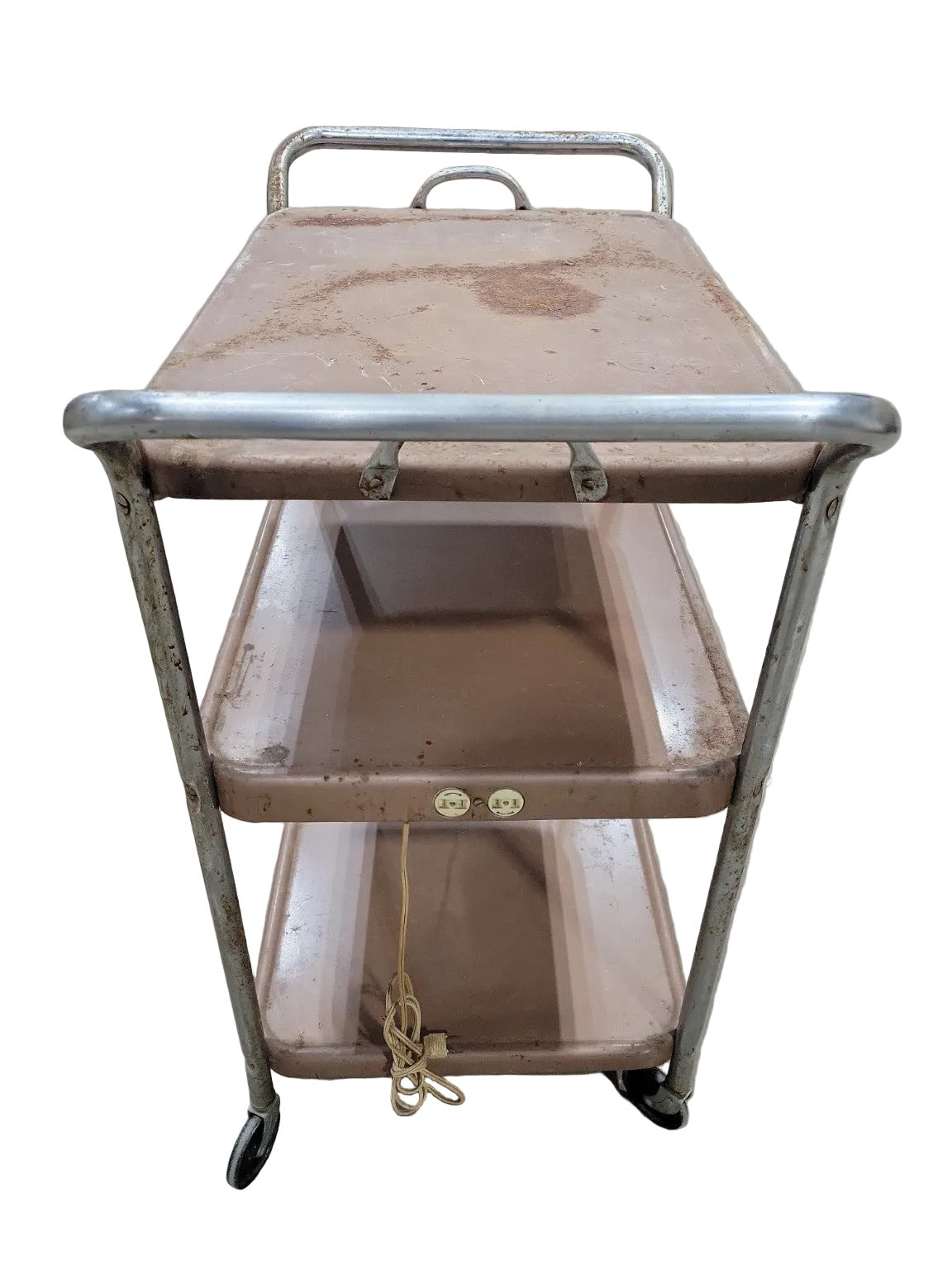 Mid-Century Industrial Rolling Utility Cart with Built-In Outlets