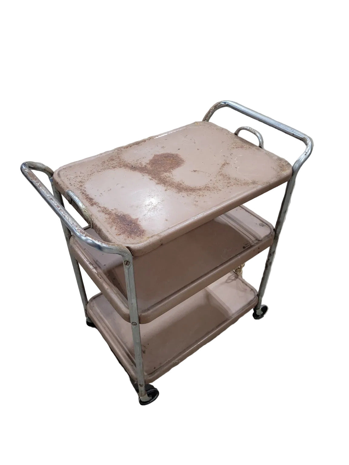 Mid-Century Industrial Rolling Utility Cart with Built-In Outlets