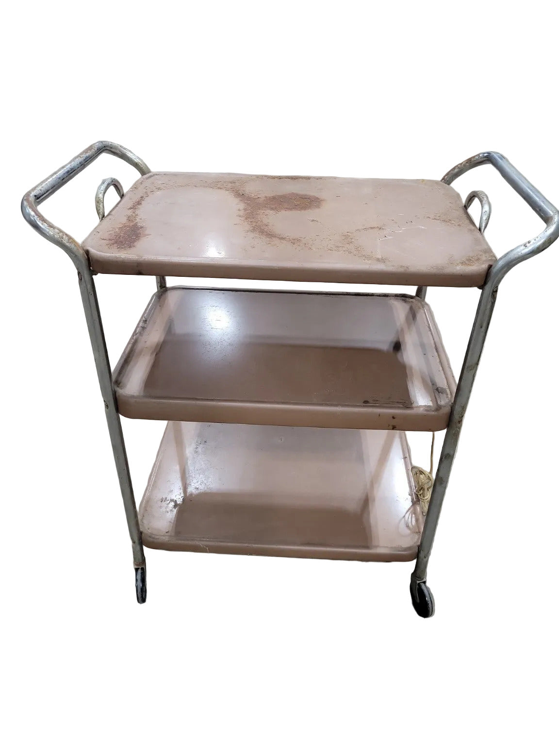 Mid-Century Industrial Rolling Utility Cart with Built-In Outlets