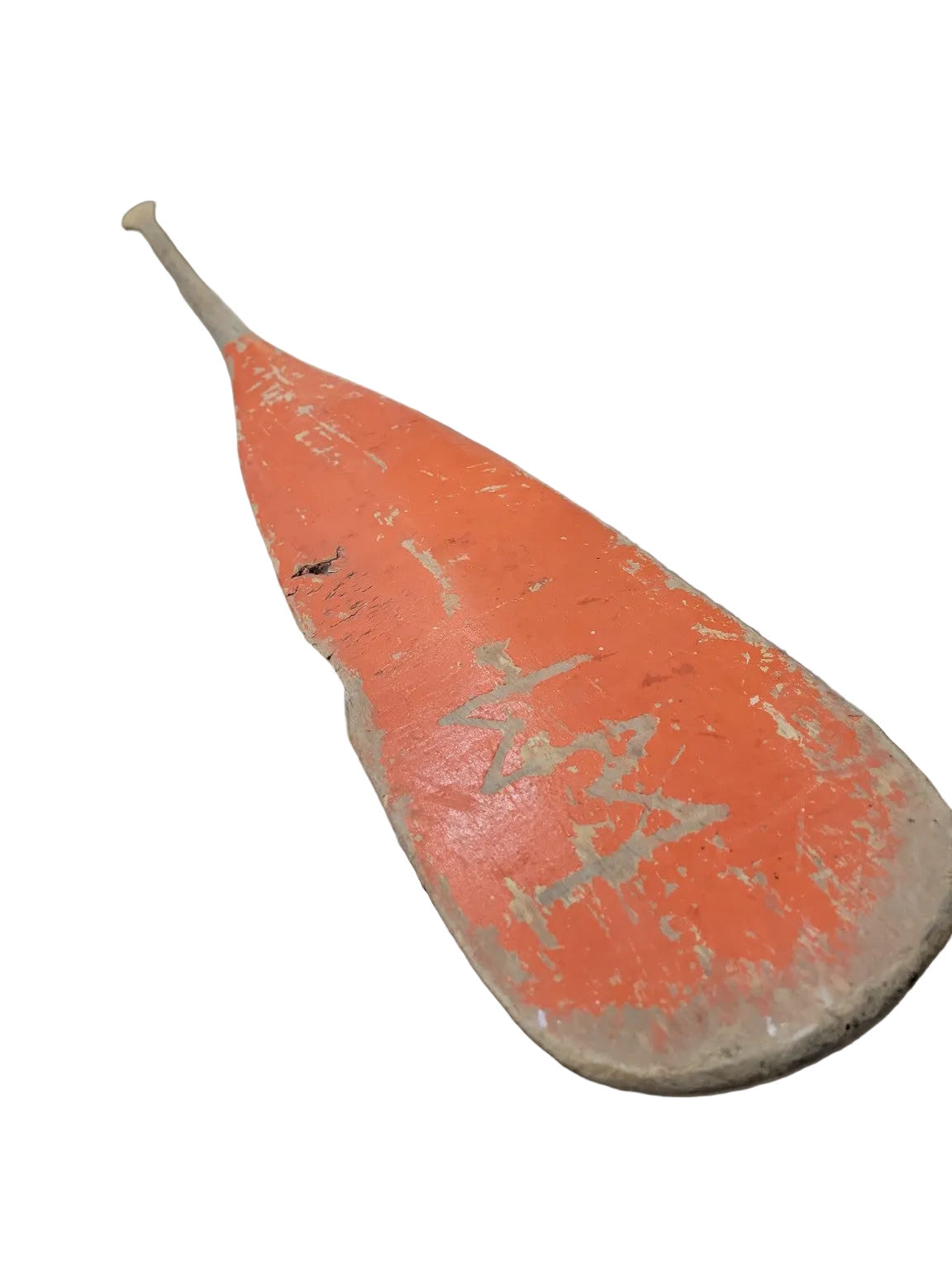 Vintage Wooden Canoe Paddle with Orange Blade – Rustic Nautical Decor
