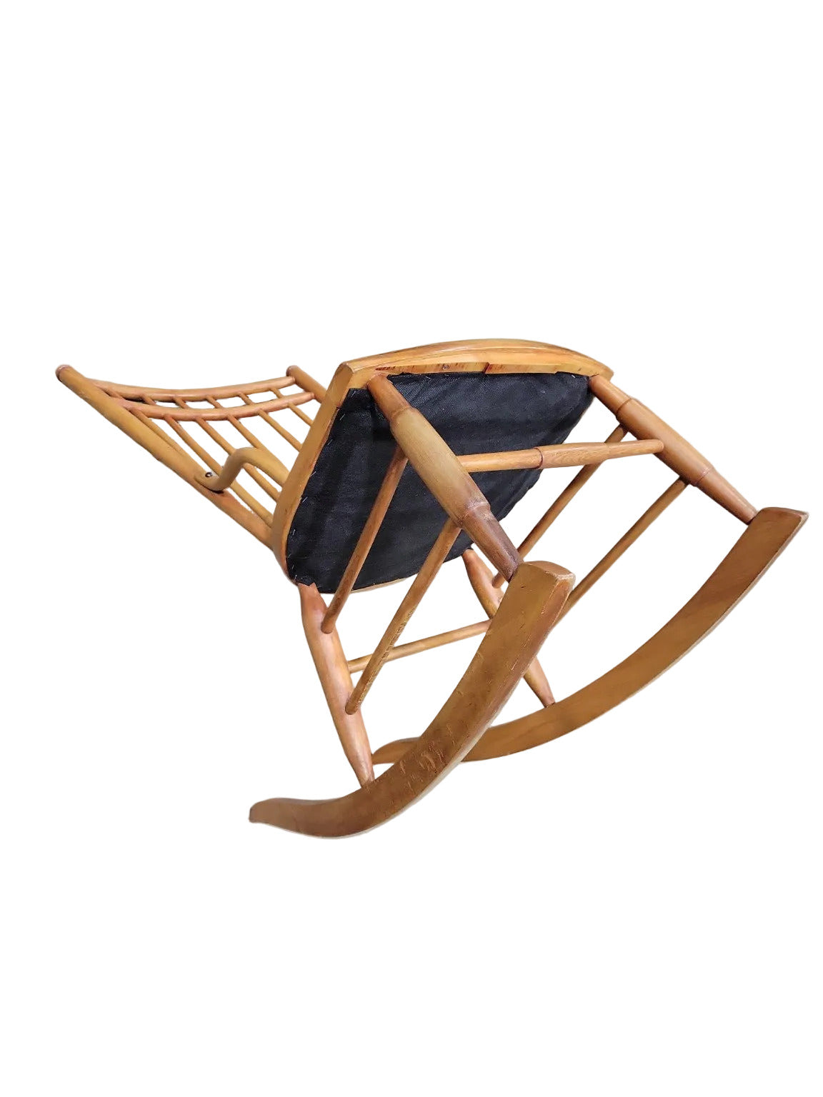 Vintage Solid Wood Windsor-Style Rocking Chair with Cushioned Seat