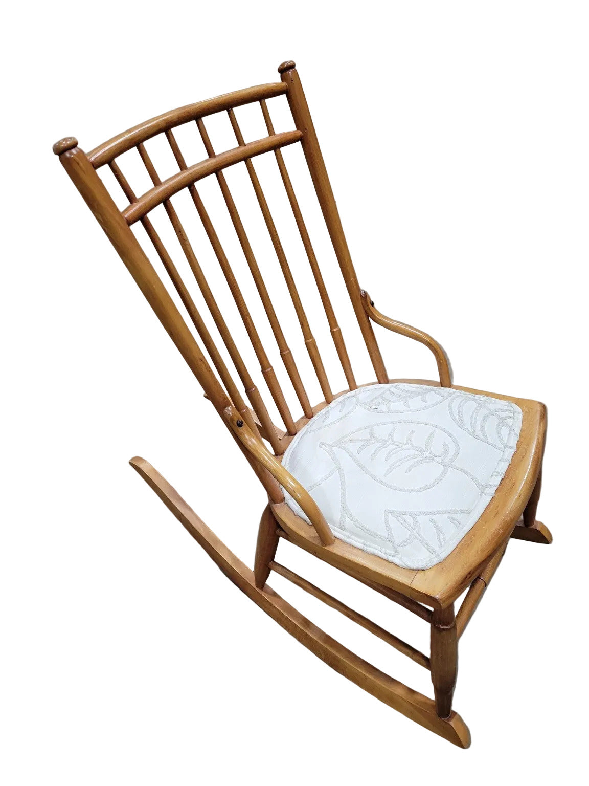 Vintage Solid Wood Windsor-Style Rocking Chair with Cushioned Seat
