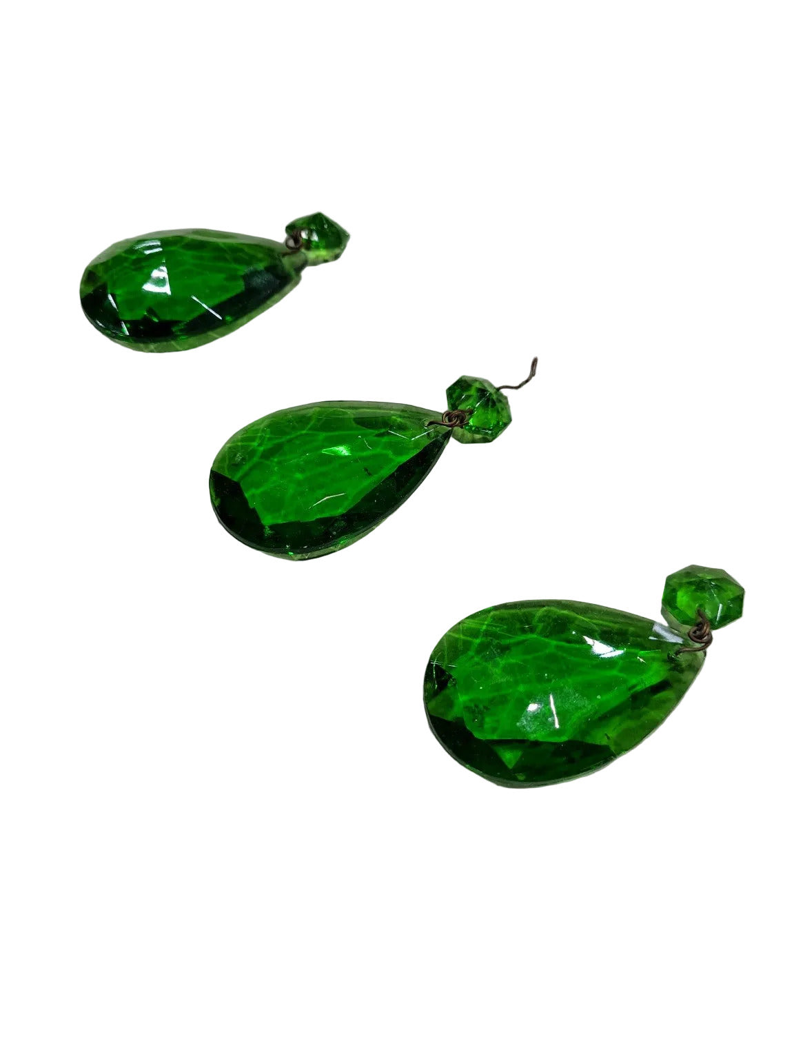 Vintage Green Teardrop Crystal Chandelier Prisms – Set of 3