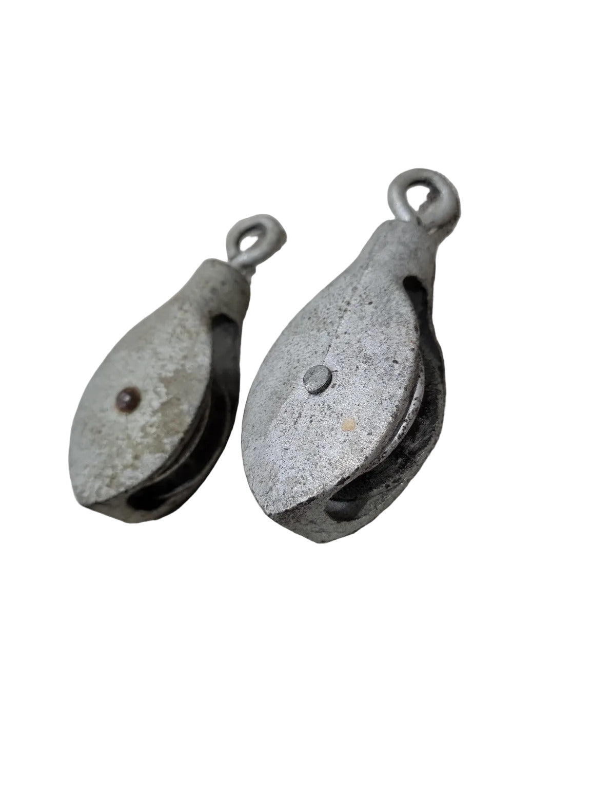 Vintage Galvanized Metal Single-Sheave Pulleys — Set of 2