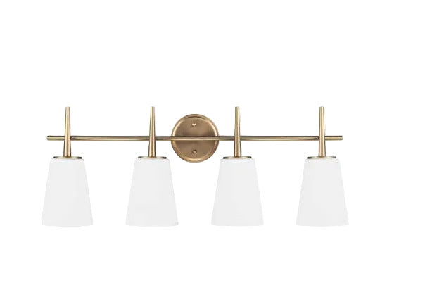 Sea Gull Lighting Driscoll Four-Light Vanity Bar – Satin Bronze with White Glass Shades (18" W x 15" H)