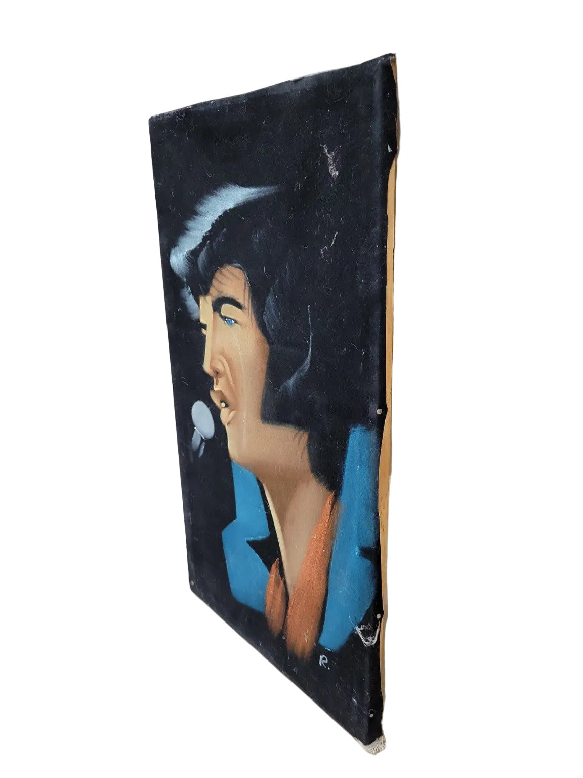 Vintage Black Elvis Presley Portrait Painting – 11" x 20"