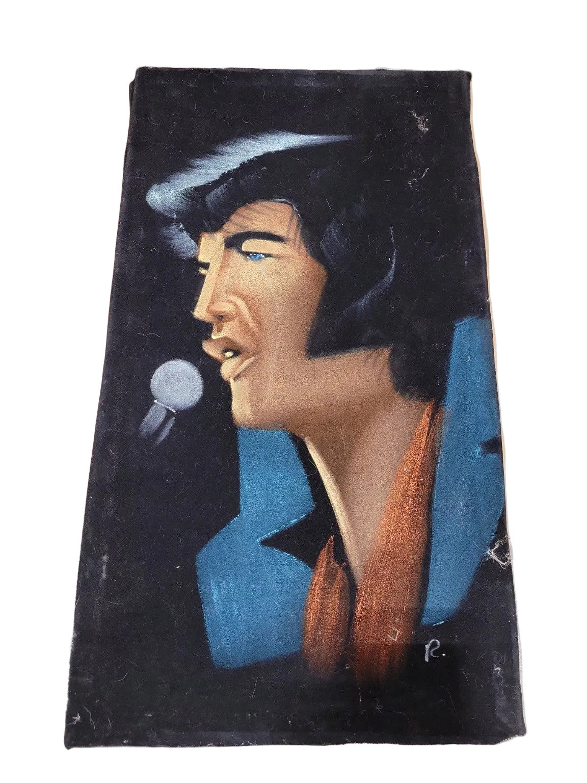 Vintage Black Elvis Presley Portrait Painting – 11" x 20"