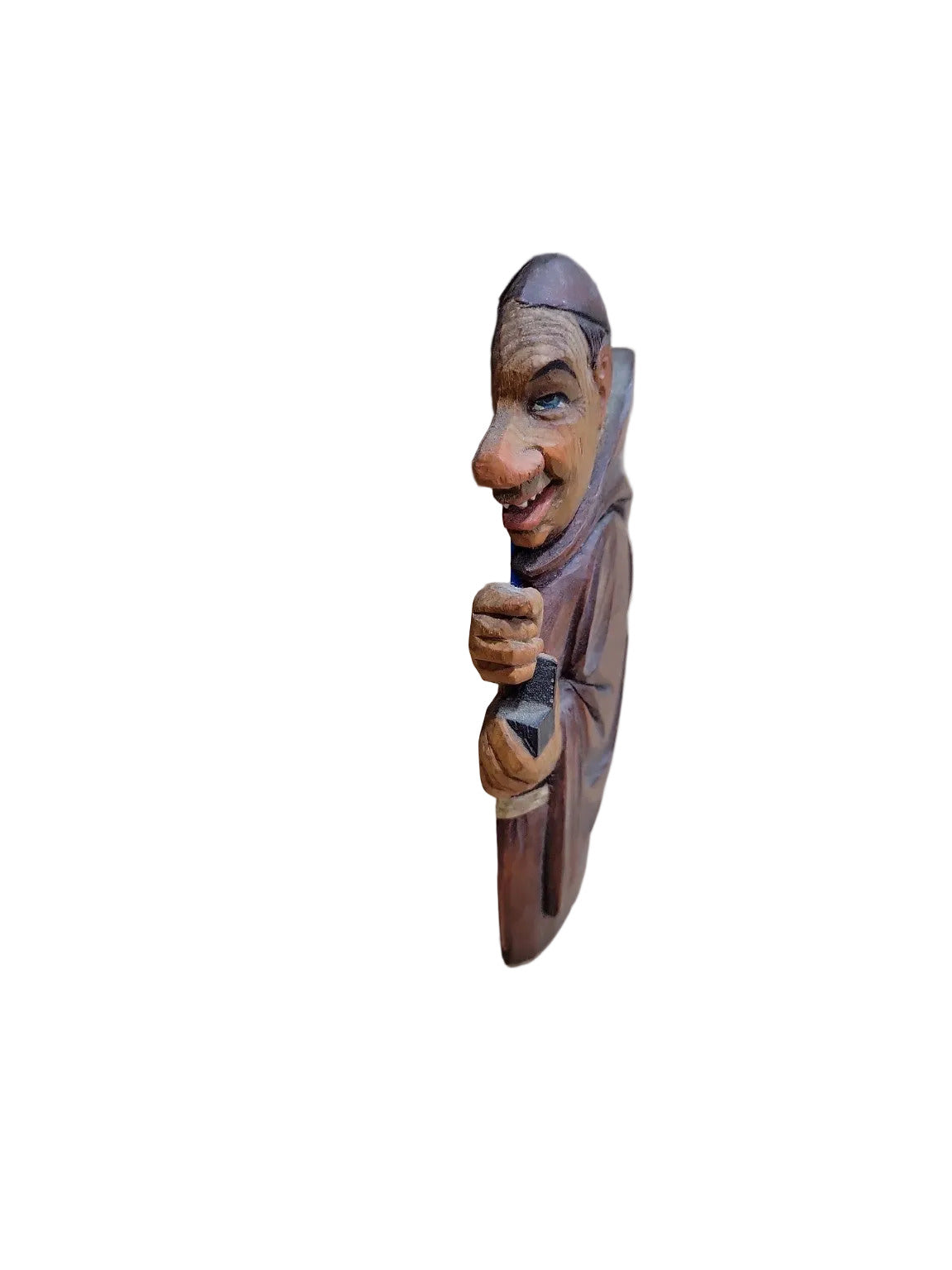 Hand-Carved Wooden Monk Wall Plaque with Book (3" x 6")