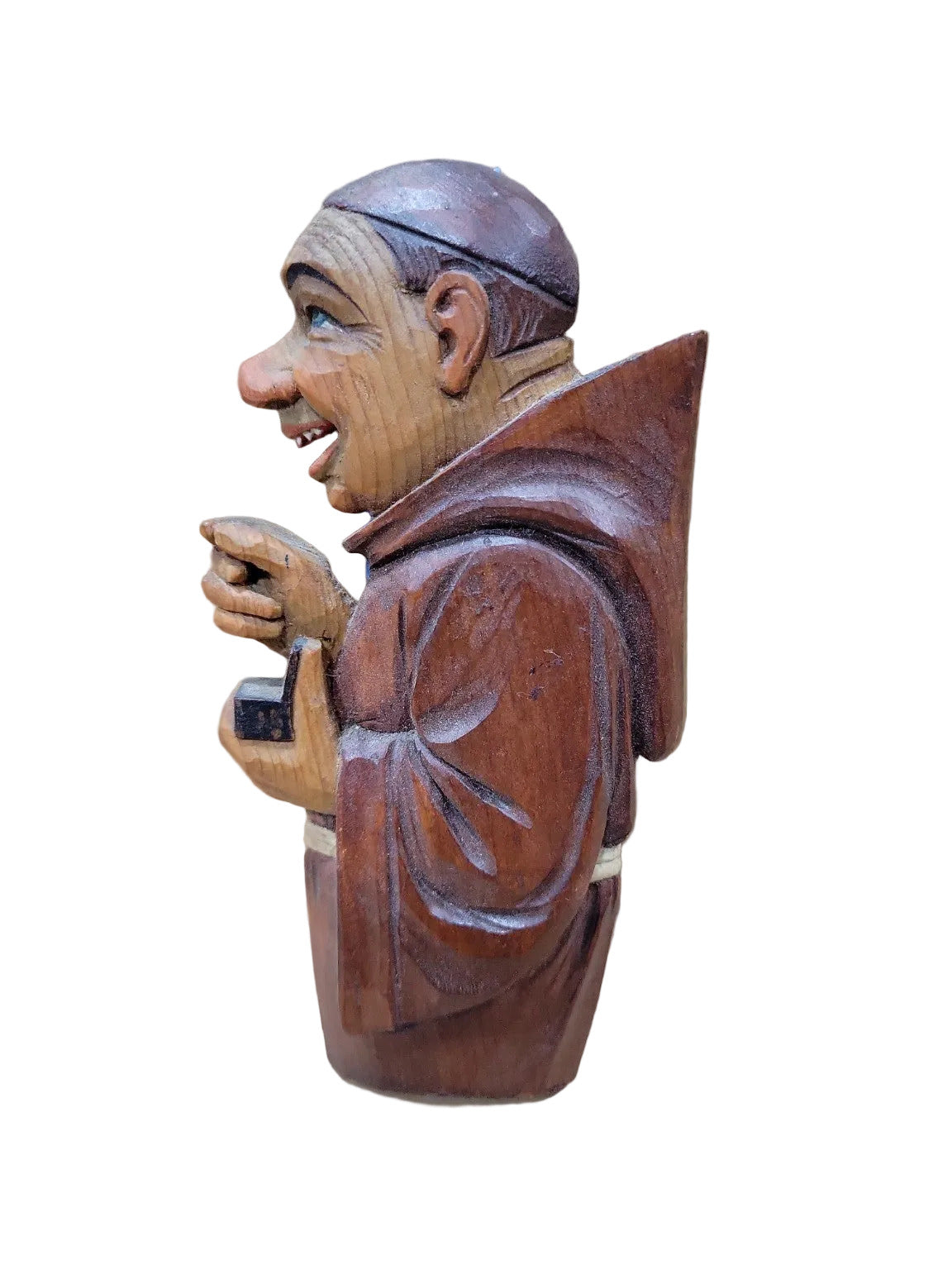 Hand-Carved Wooden Monk Wall Plaque with Book (3" x 6")