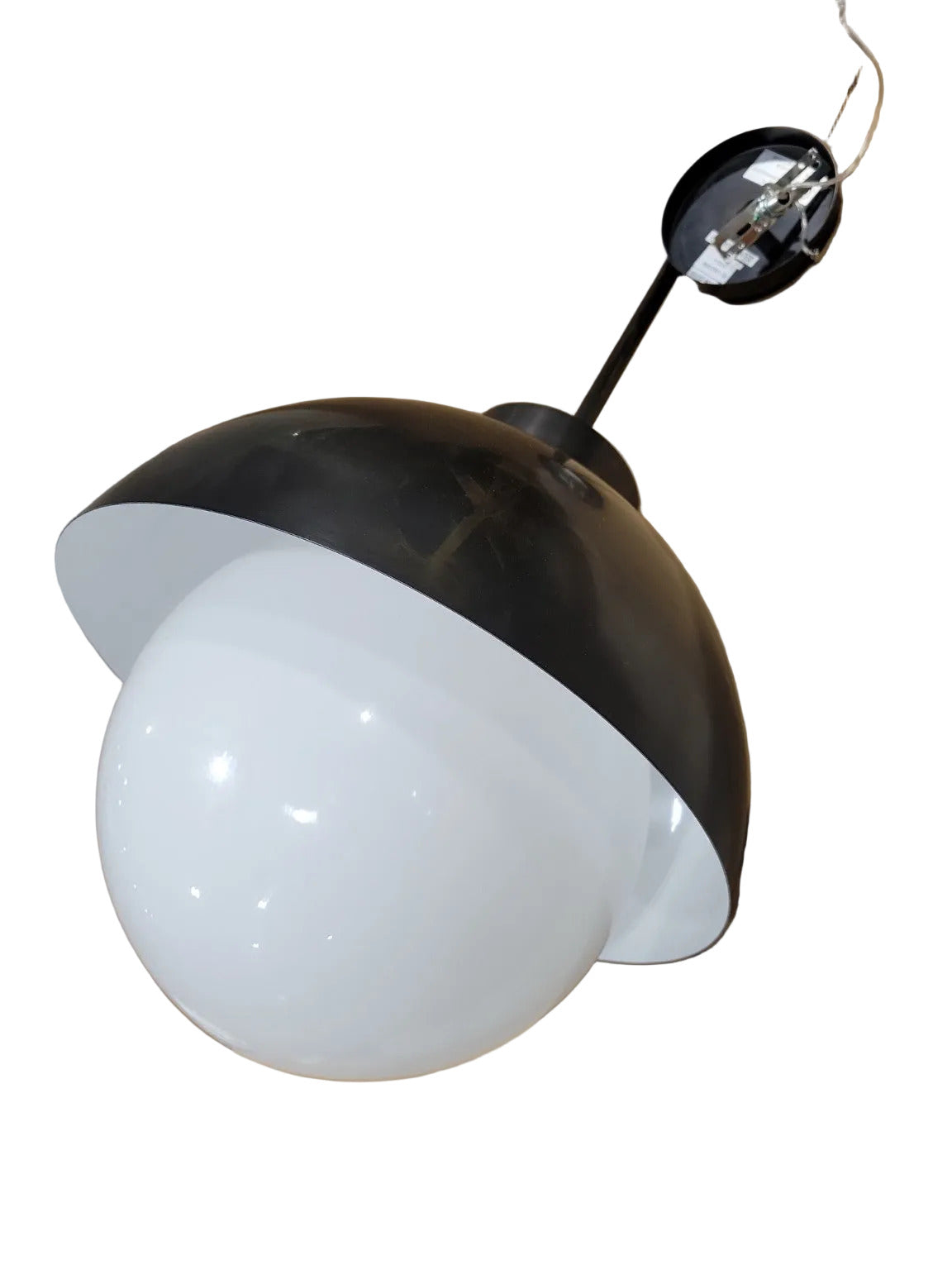 Modern Industrial Dome Pendant Light with Opal Globe Shade