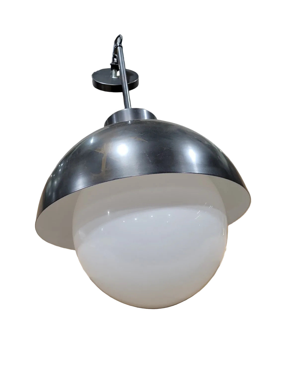 Modern Industrial Dome Pendant Light with Opal Globe Shade