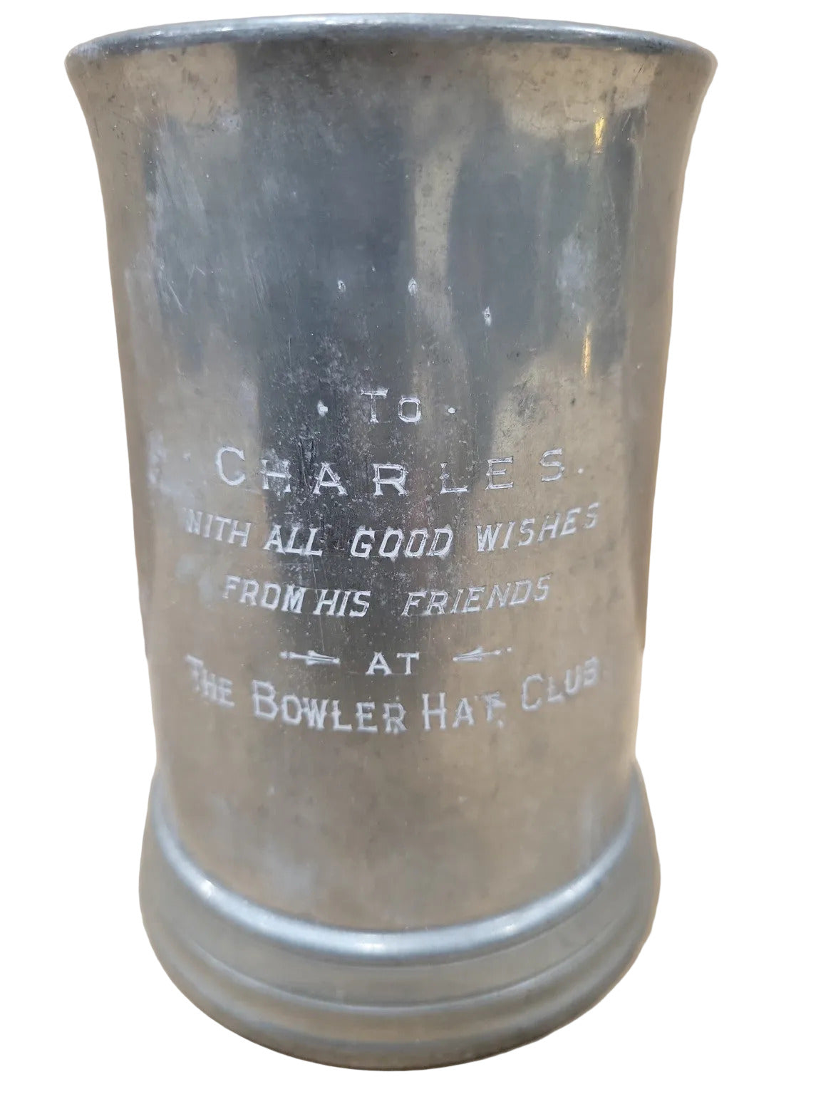 Victorian Britannia Metal Tankard by James Dixon & Sons, Sheffield - Bowler Hat Club Engraving