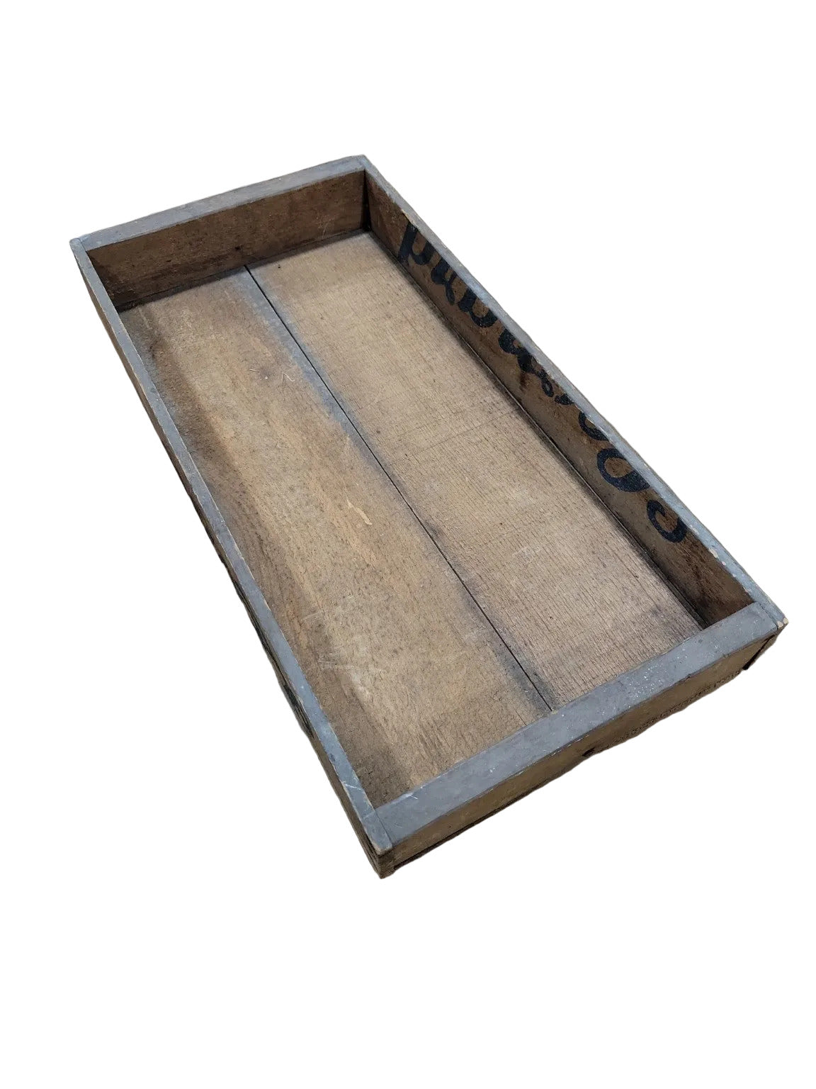 Vintage Leonard Wooden Crate Tray – Blue Script Branding
