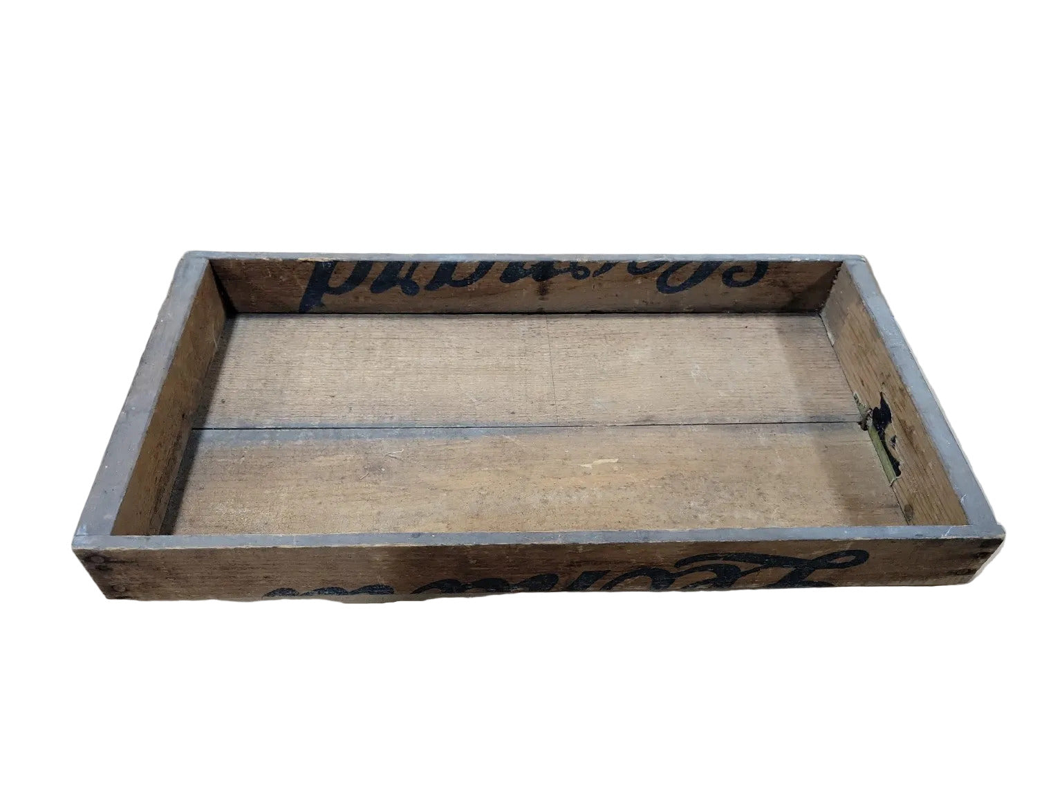 Vintage Leonard Wooden Crate Tray – Blue Script Branding