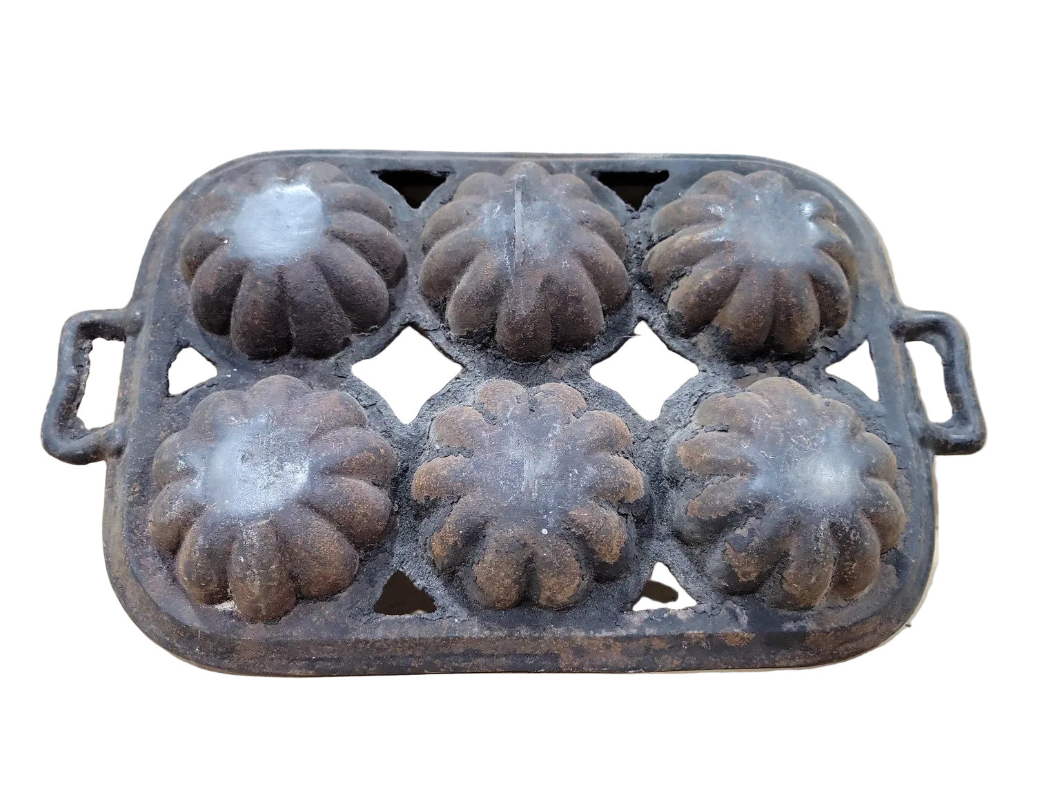 Antique Cast Iron Six-Cavity Fluted Baking Mold