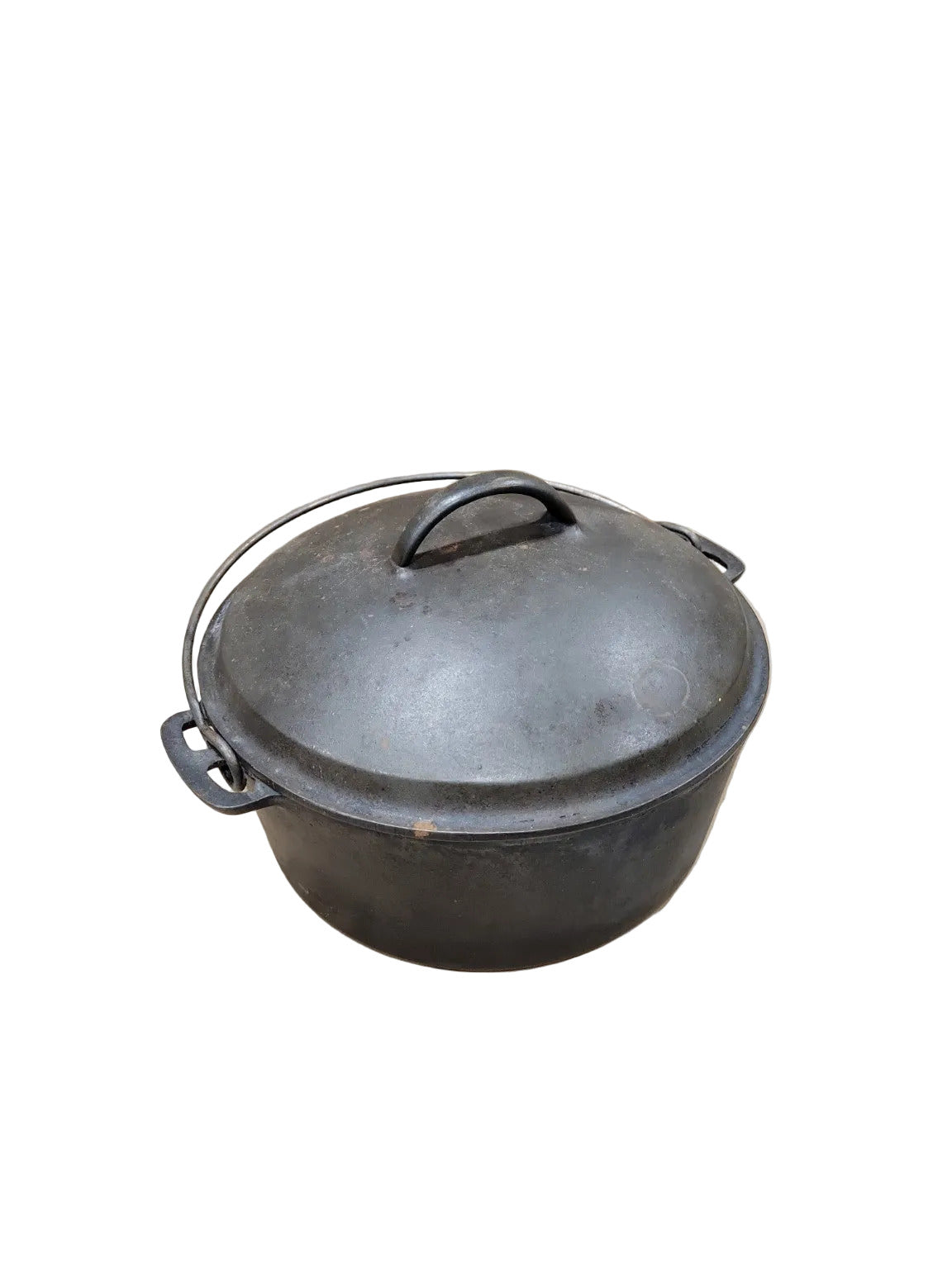 Antique Cast Iron Dutch Oven with Bail Handle and Lid