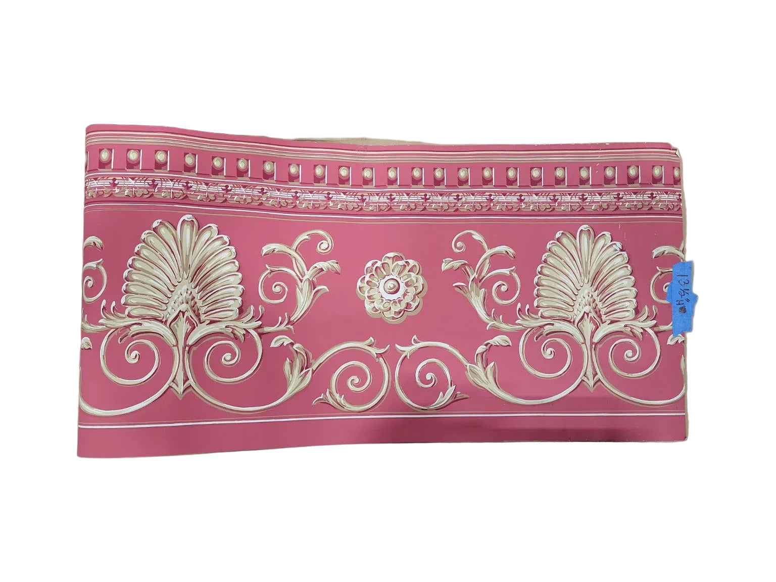 Vintage Ornate Wallpaper Border – Pink & Cream Scroll Motif (13 ½" Height)