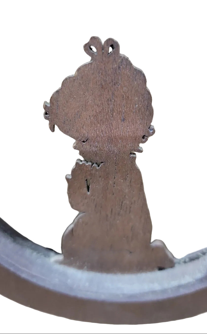 Vintage Marlow Woodcuts Silhouette Wall Plaque – Praying Child, Round Wood Frame