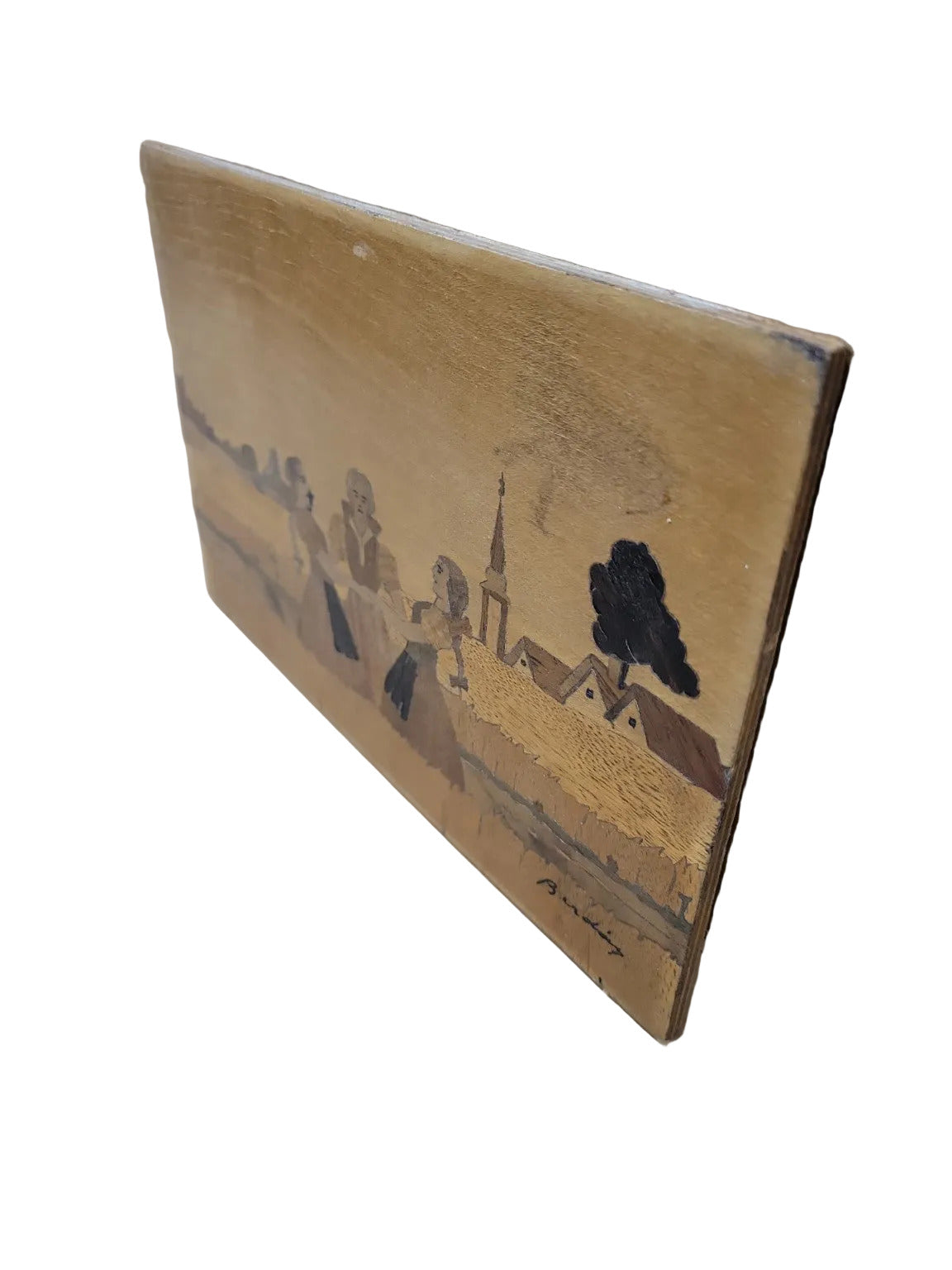 Hand-Painted Folk Art Wooden Panel – Rural Dance Scene