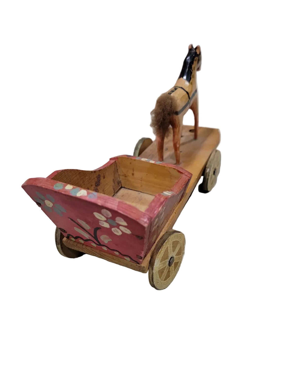 Vintage Hand-Painted Wooden Horse Pull Toy Wagon