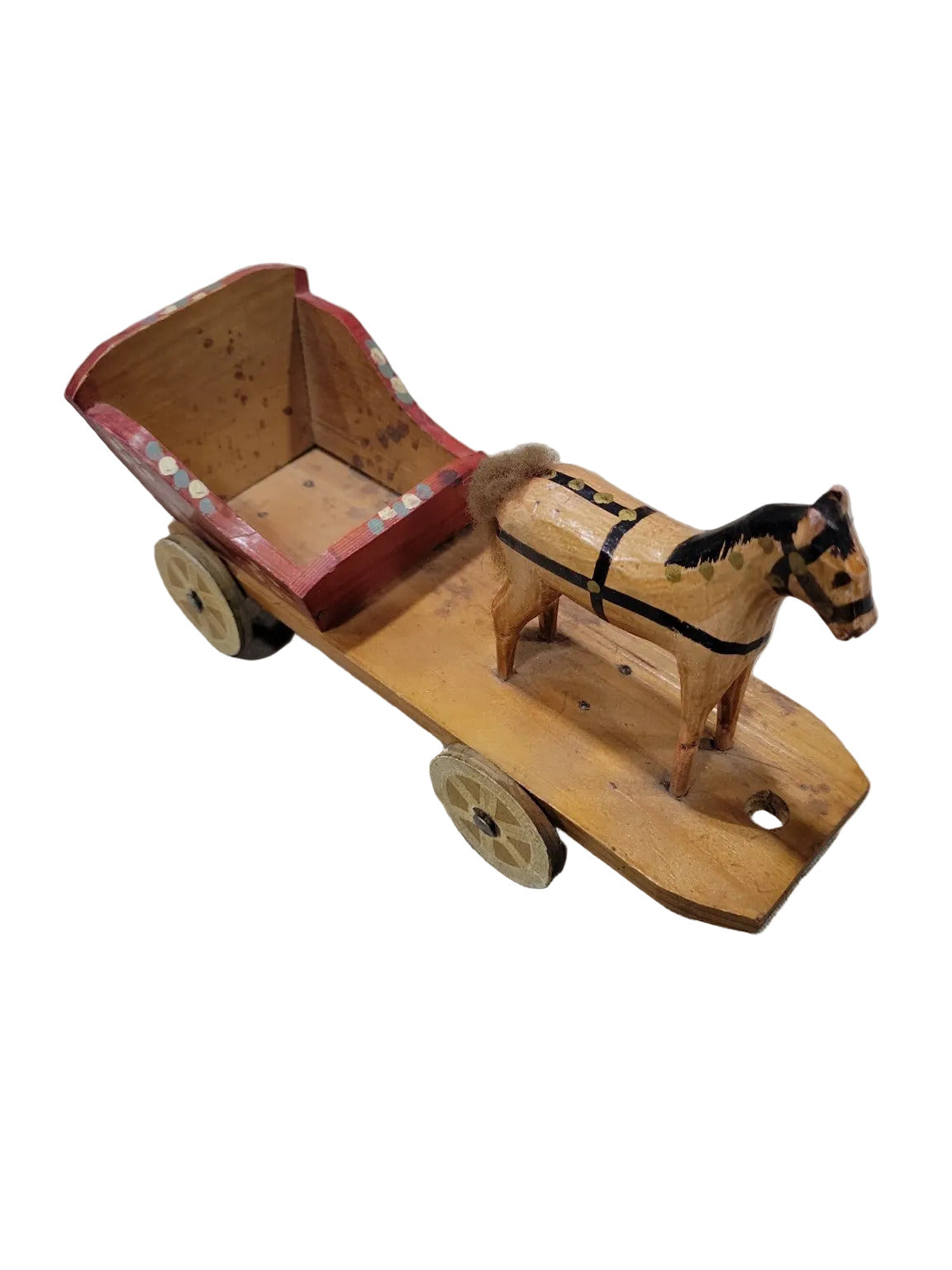 Vintage Hand-Painted Wooden Horse Pull Toy Wagon