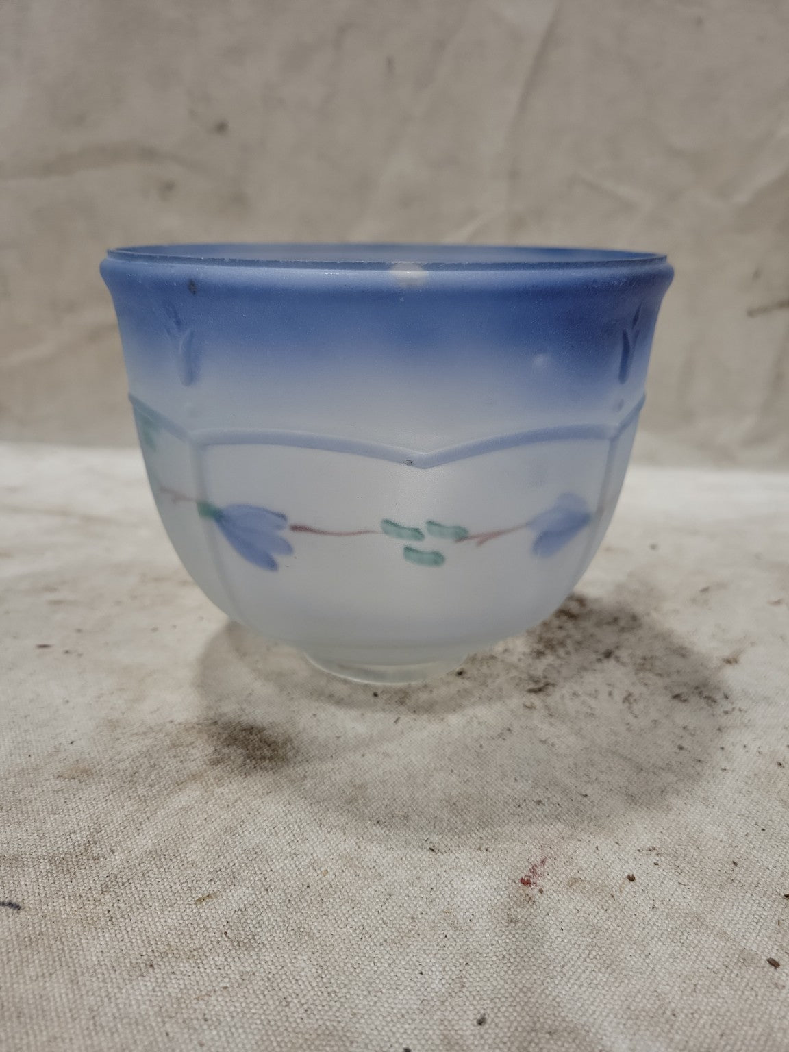 Vintage Frosted Glass Ceiling Light Shade with Hand-Painted Floral Motif