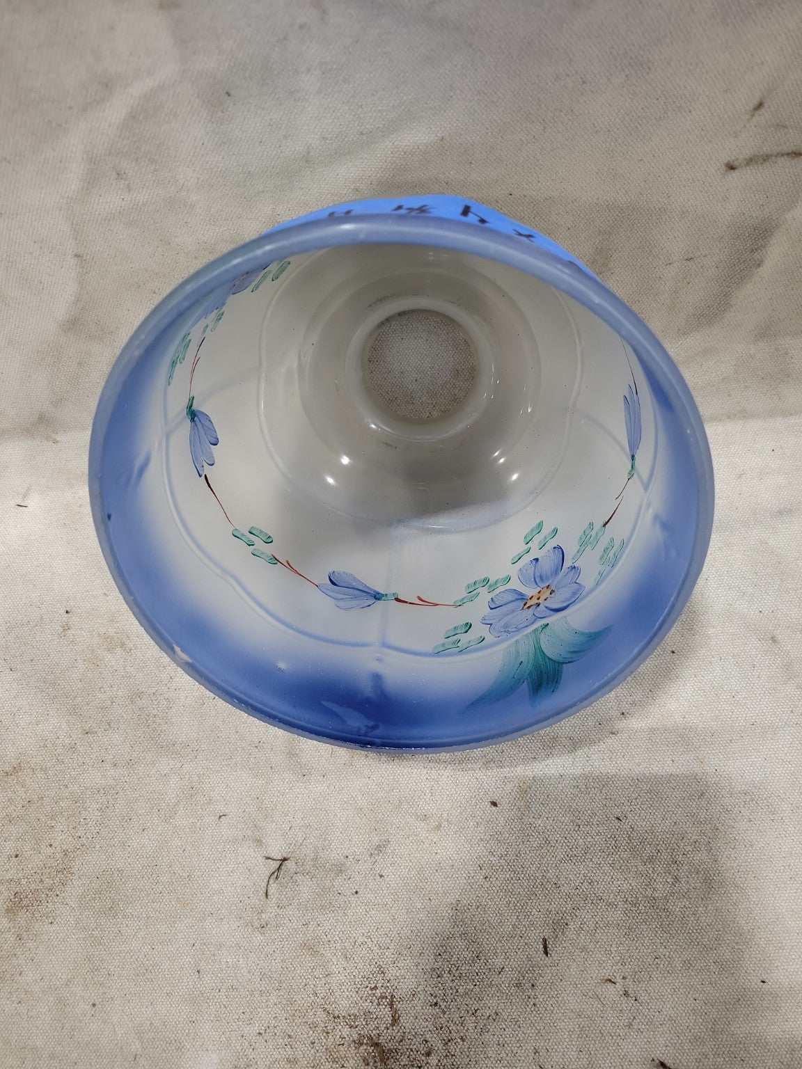 Vintage Frosted Glass Ceiling Light Shade with Hand-Painted Floral Motif
