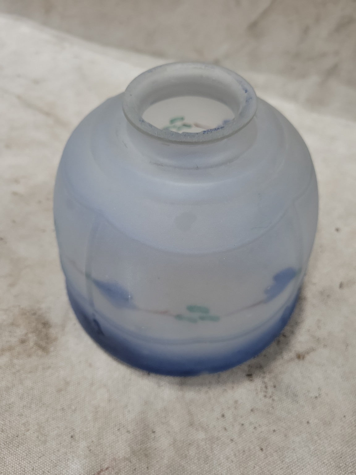 Vintage Frosted Glass Ceiling Light Shade with Hand-Painted Floral Motif