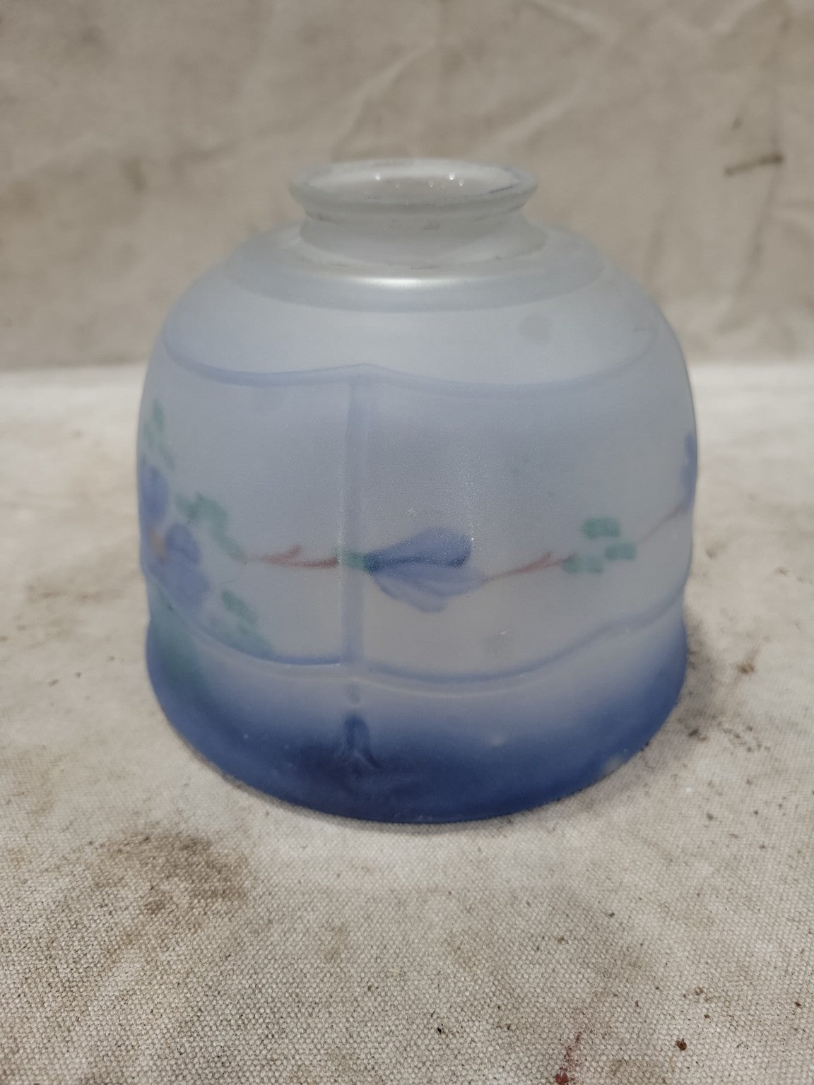 Vintage Frosted Glass Ceiling Light Shade with Hand-Painted Floral Motif