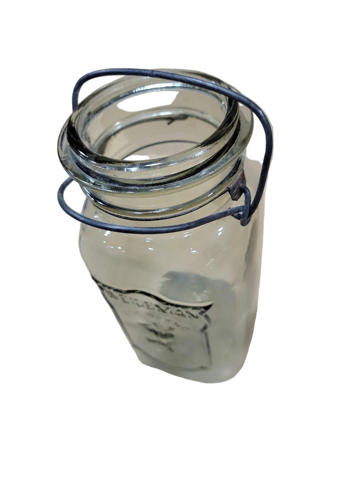 Vintage Weideman Boy Brand Glass Jar with Wire Bail Handle
