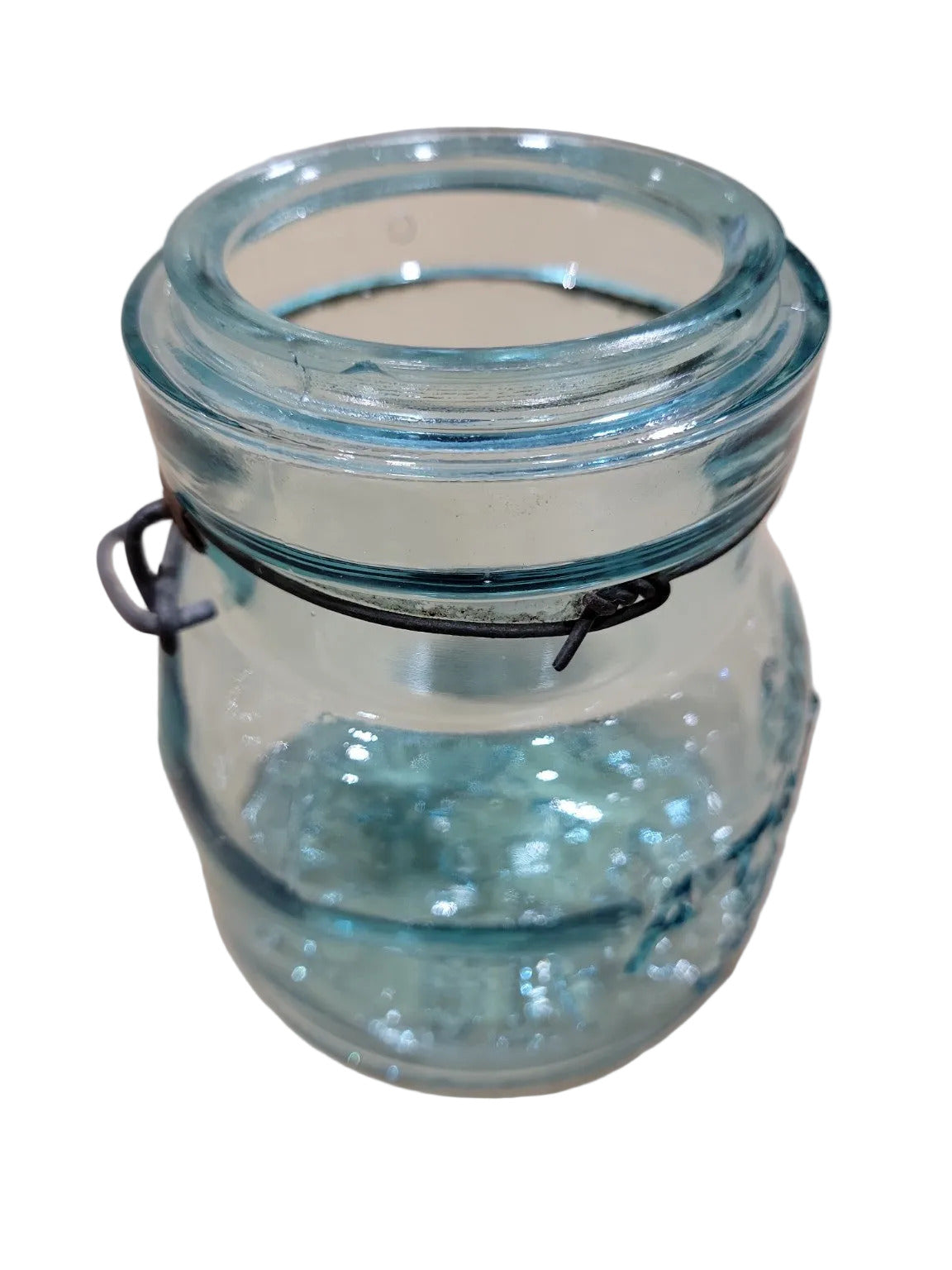 Vintage Atlas E-Z Seal Aqua Glass Canning Jar with Wire Bail