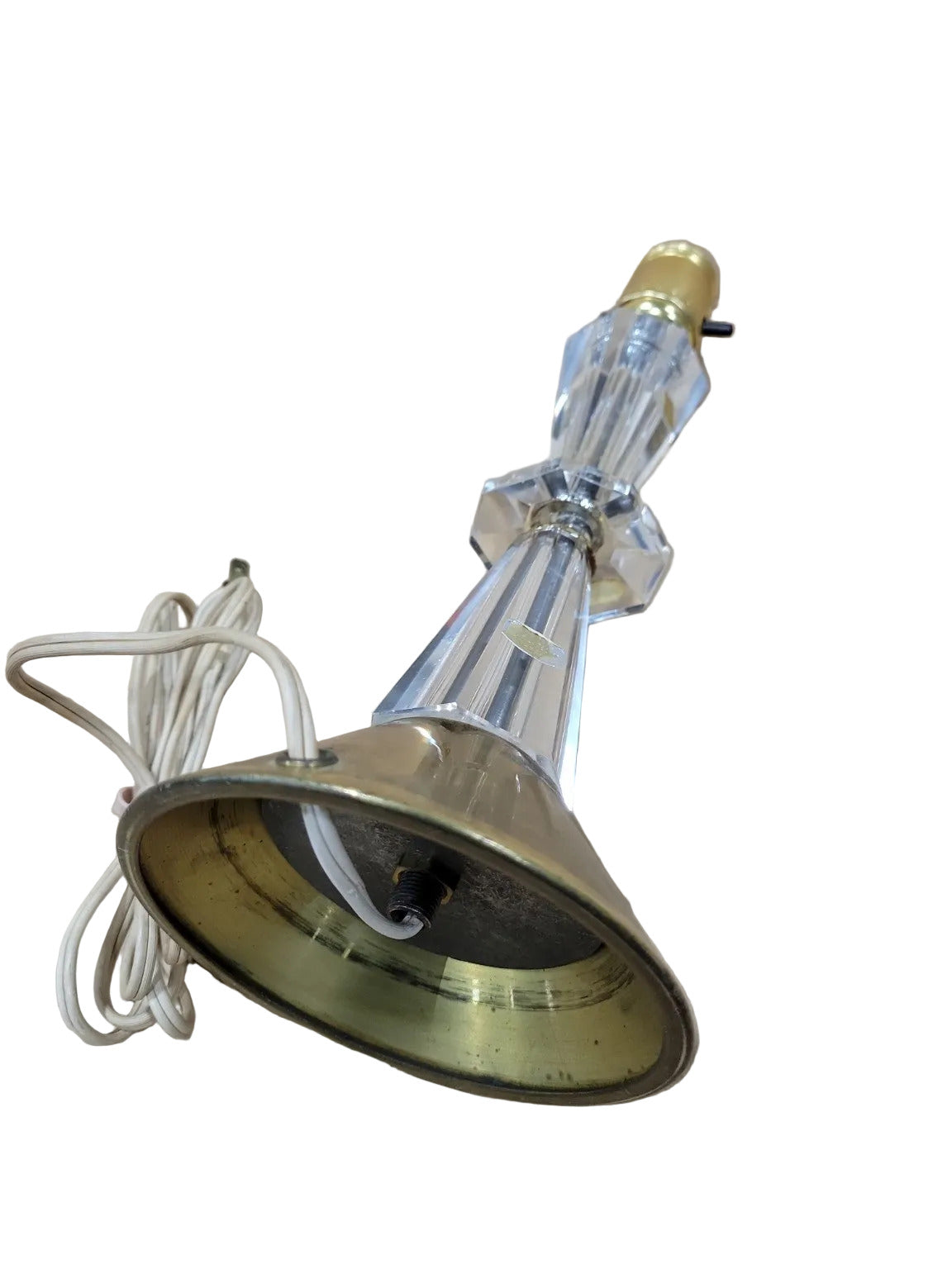 Vintage Imported Crystal Table Lamps – Brass Base (Mid-Century Modern / Hollywood Regency) – Pair