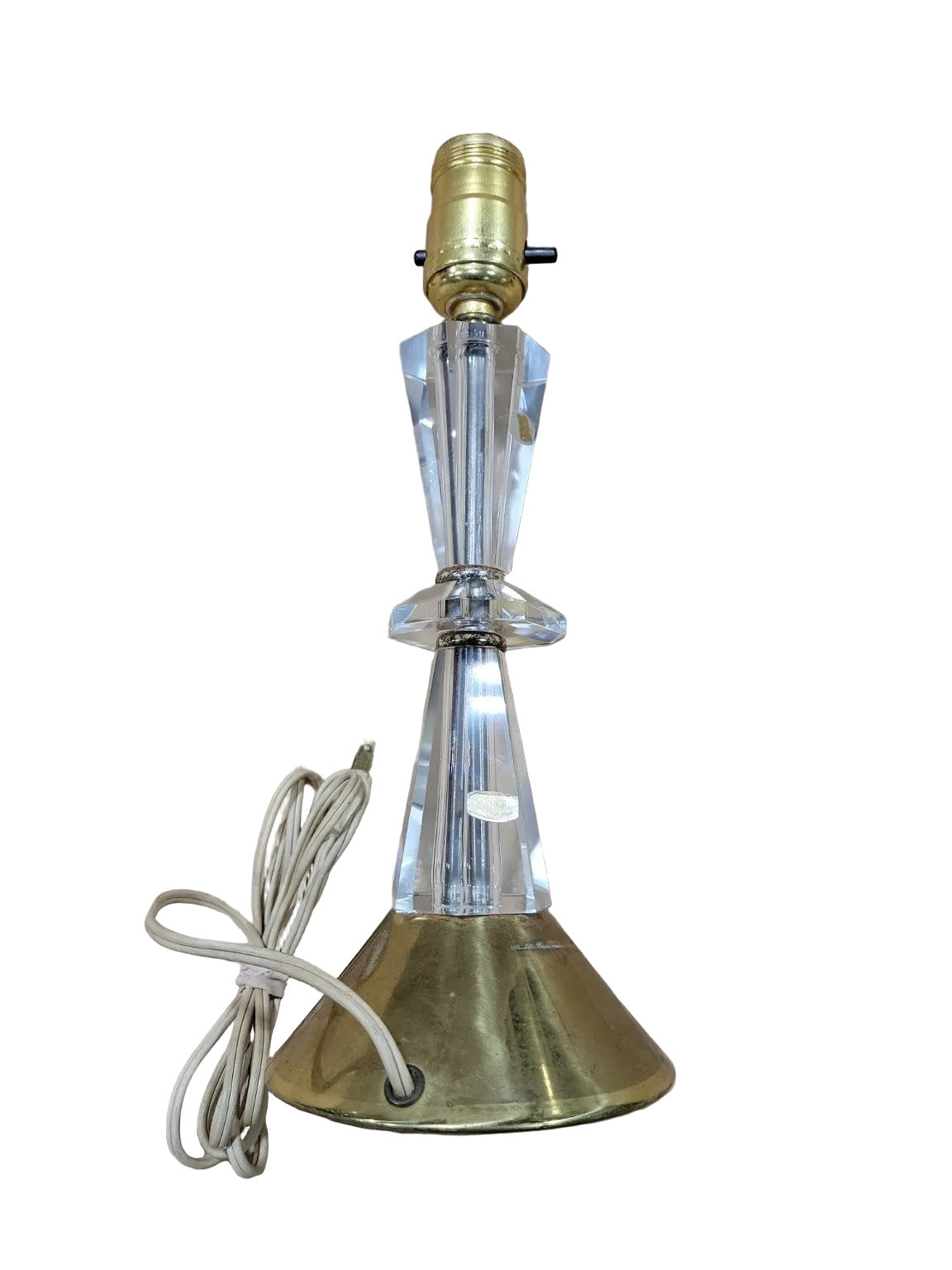 Vintage Imported Crystal Table Lamps – Brass Base (Mid-Century Modern / Hollywood Regency) – Pair