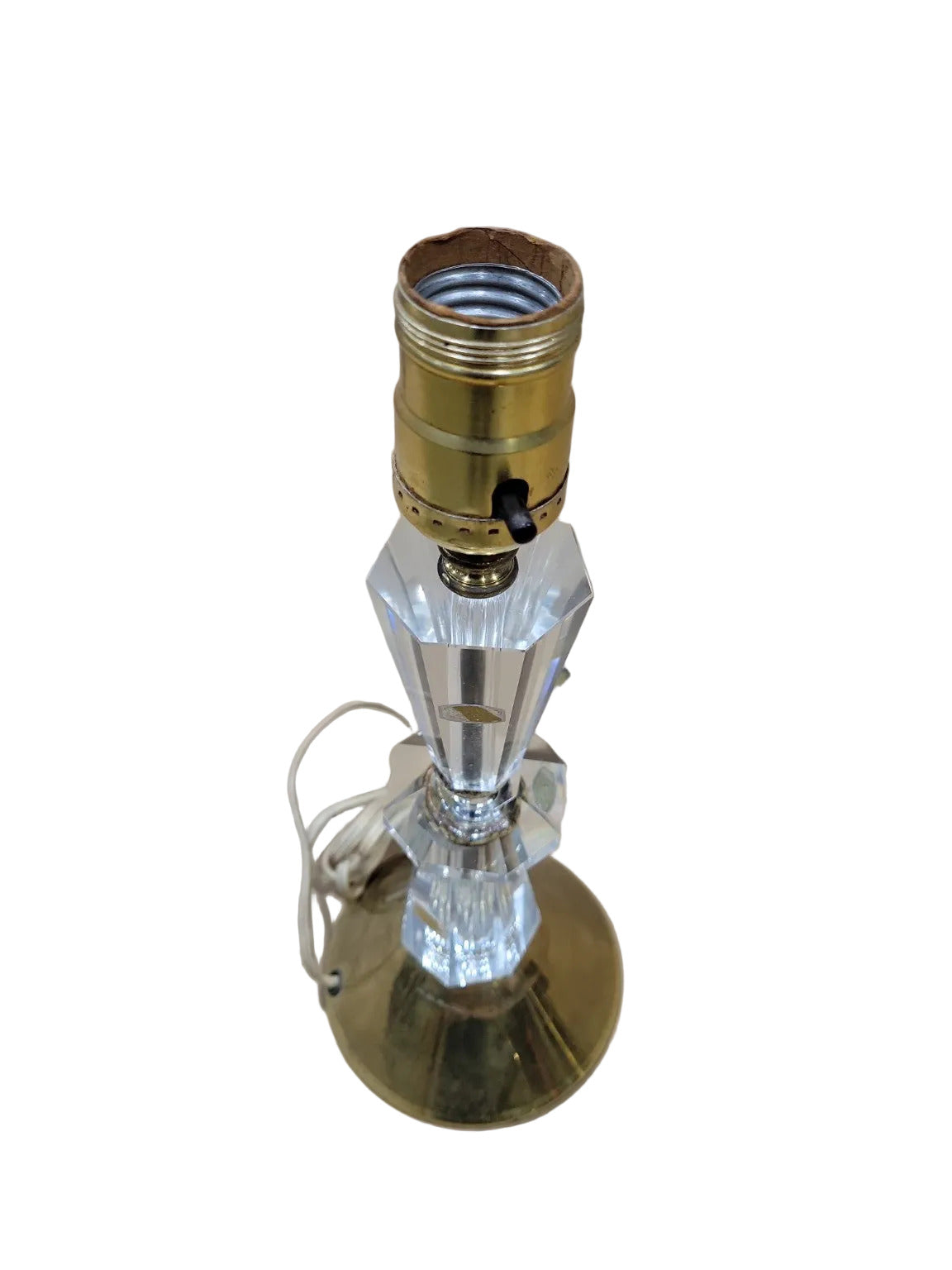 Vintage Imported Crystal Table Lamps – Brass Base (Mid-Century Modern / Hollywood Regency) – Pair