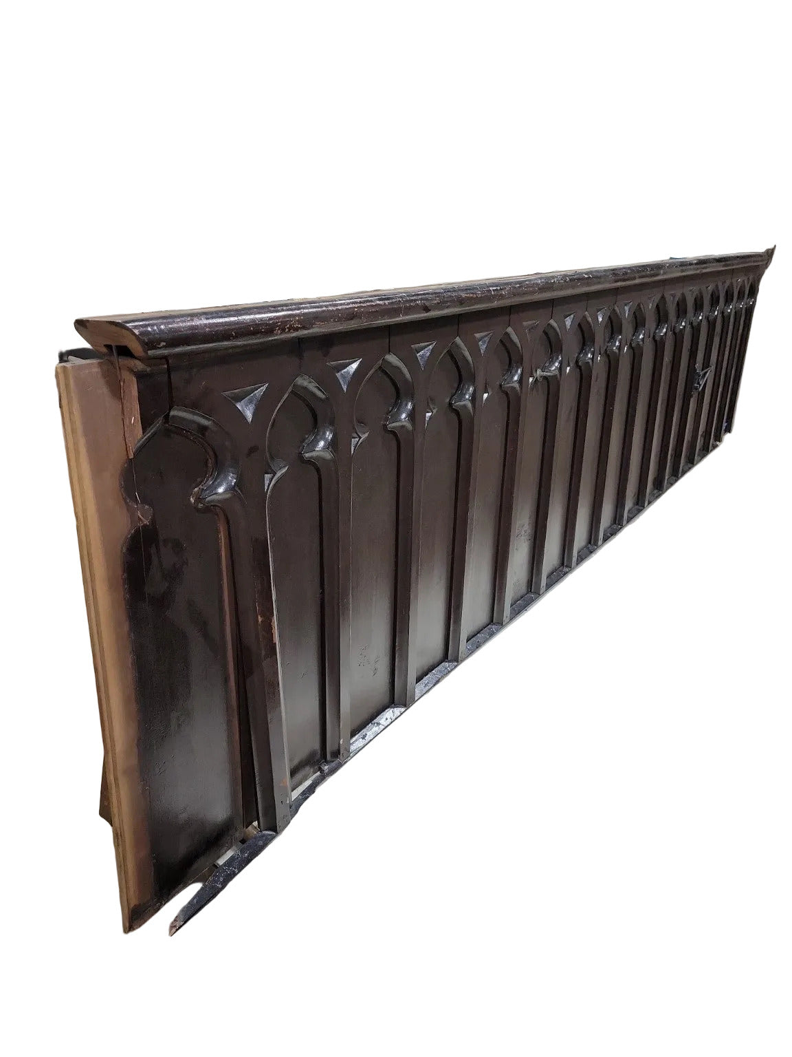 Reclaimed Gothic Church Pew Modesty Screen (Frontal) – 135" W x 32" H x 4 1/4" D – Solid Poplar