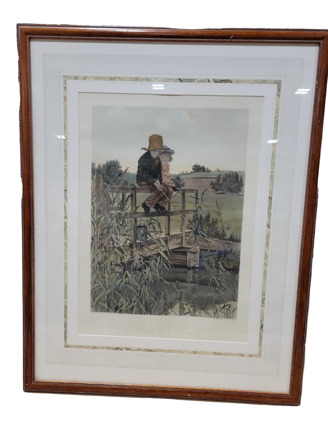 Antique Framed Engraving “Patience Is a Virtue” – After W.H. Gore, Engraved by F.E. Atkinson