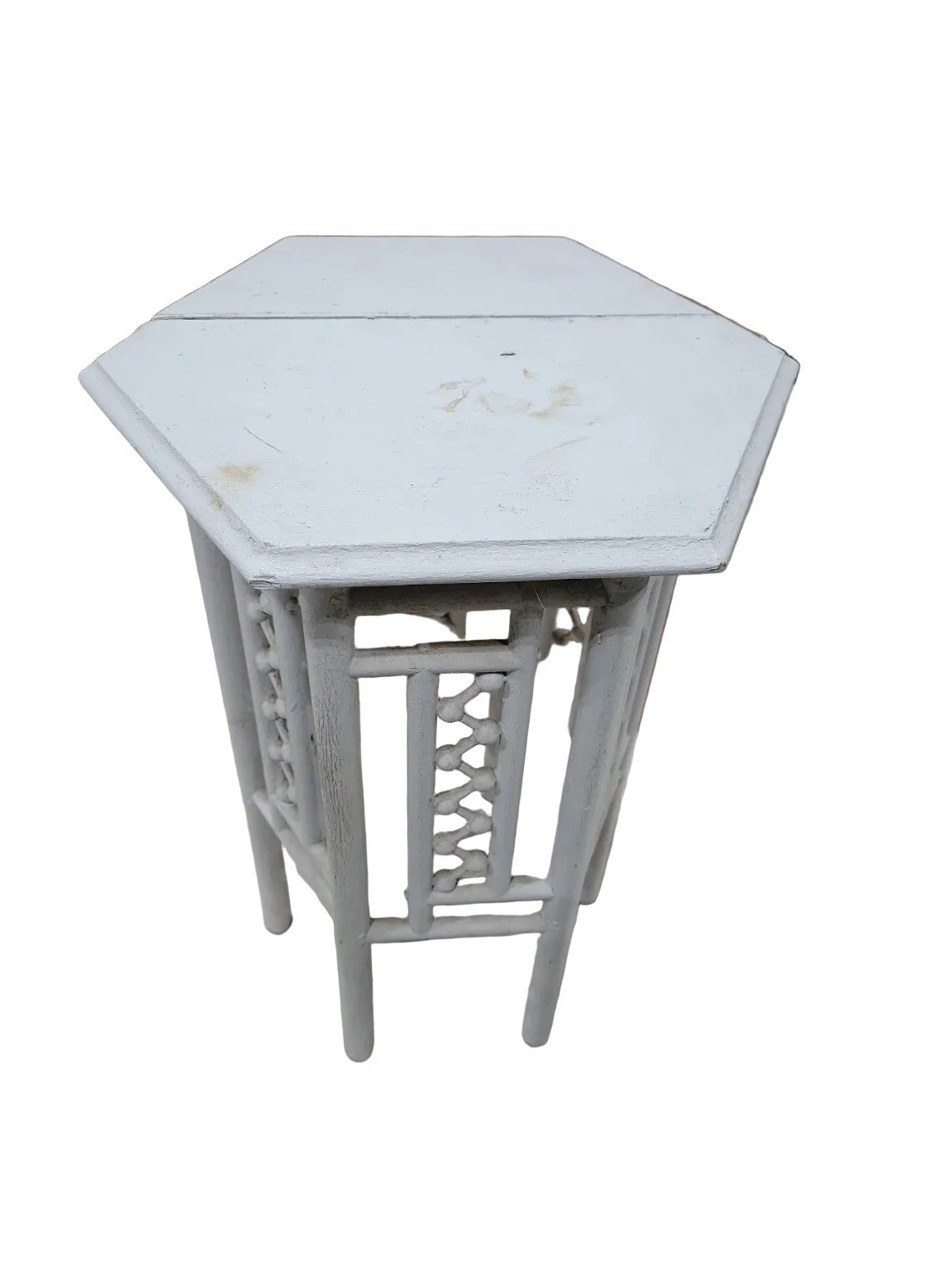 Vintage White Bamboo Hexagon Plant Stand – Boho Chinoiserie