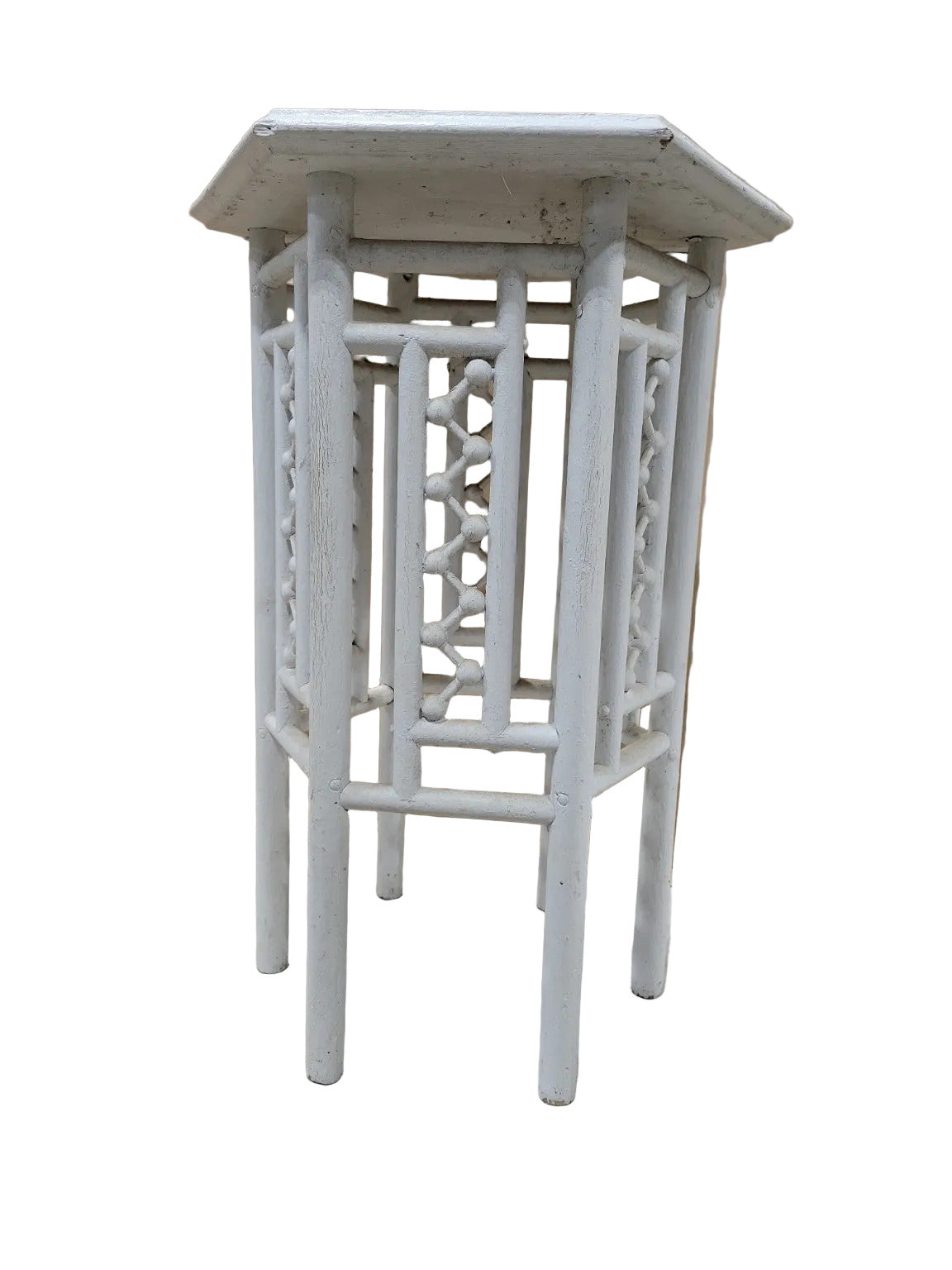 Vintage White Bamboo Hexagon Plant Stand – Boho Chinoiserie