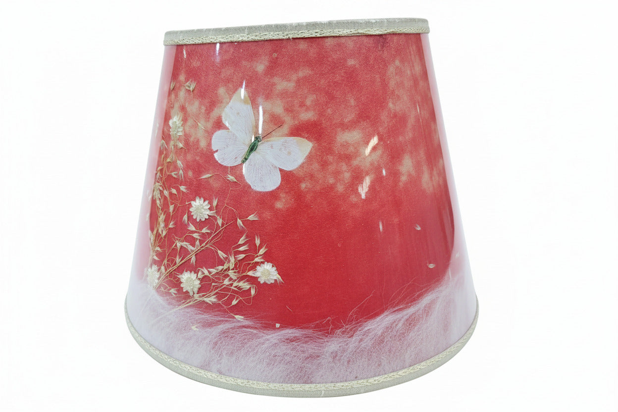 Vintage Fiberglass Lamp Shade with Pressed Flowers & Butterfly – Mid-Century
