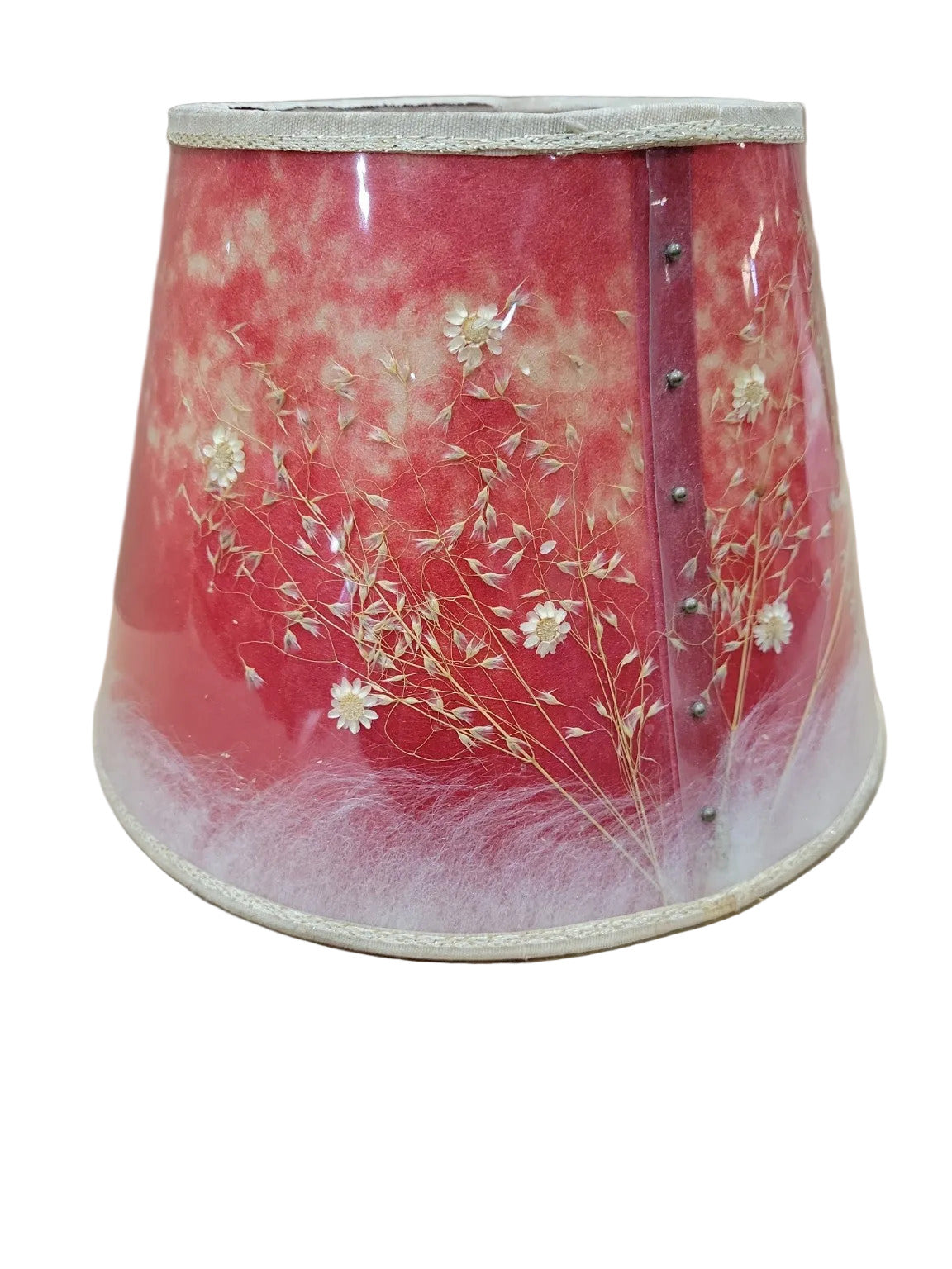 Vintage Fiberglass Lamp Shade with Pressed Flowers & Butterfly – Mid-Century