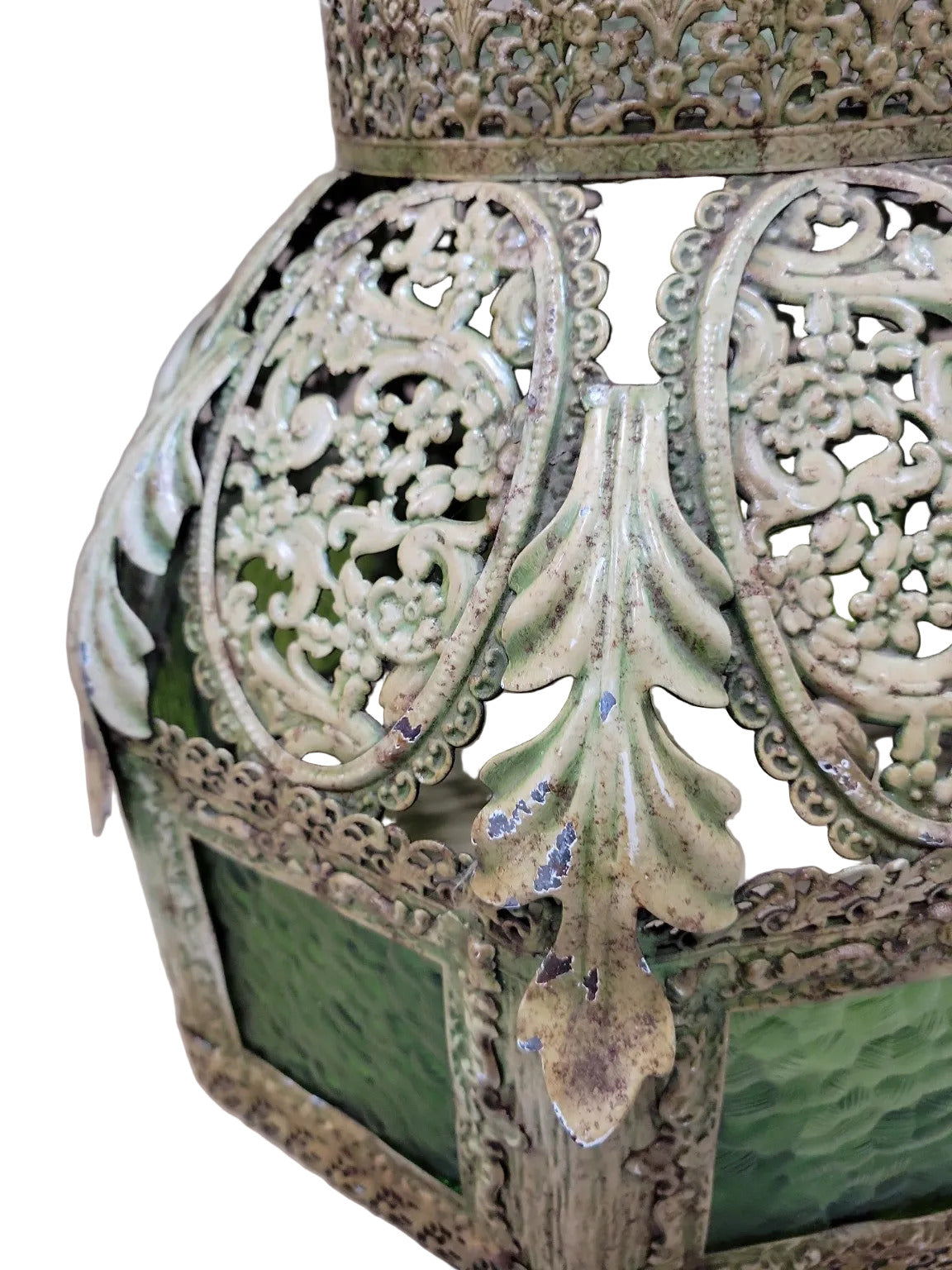 Vintage Ornate Metal & Green Glass Lamp Shade