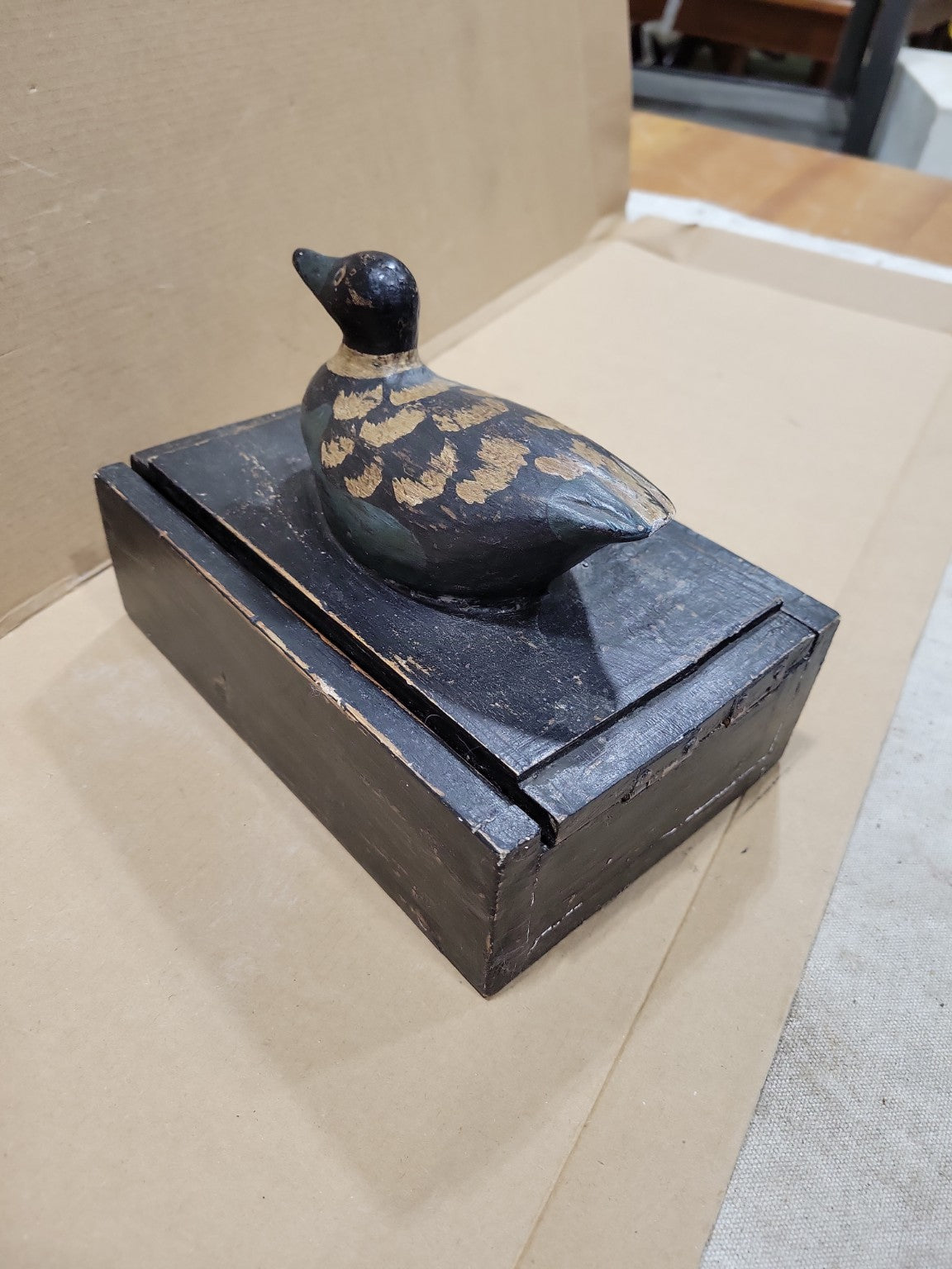 Vintage Hand-Carved Duck Decoy Box – Folk Art Storage